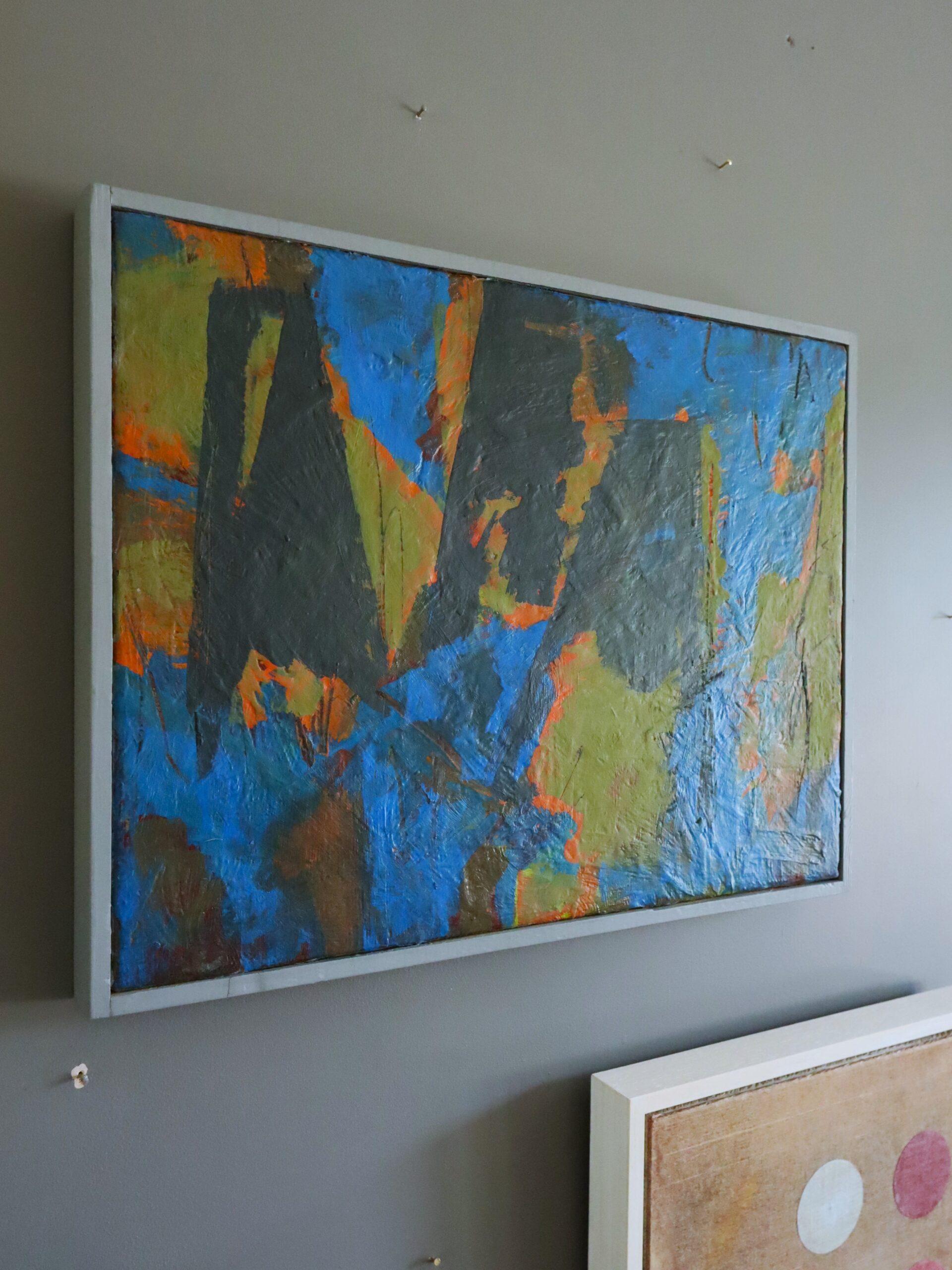 1992 Peinture à l'huile moderniste suédoise d'expressionnisme abstrait - Cobalt Collision - Gris Abstract Painting par Unknown