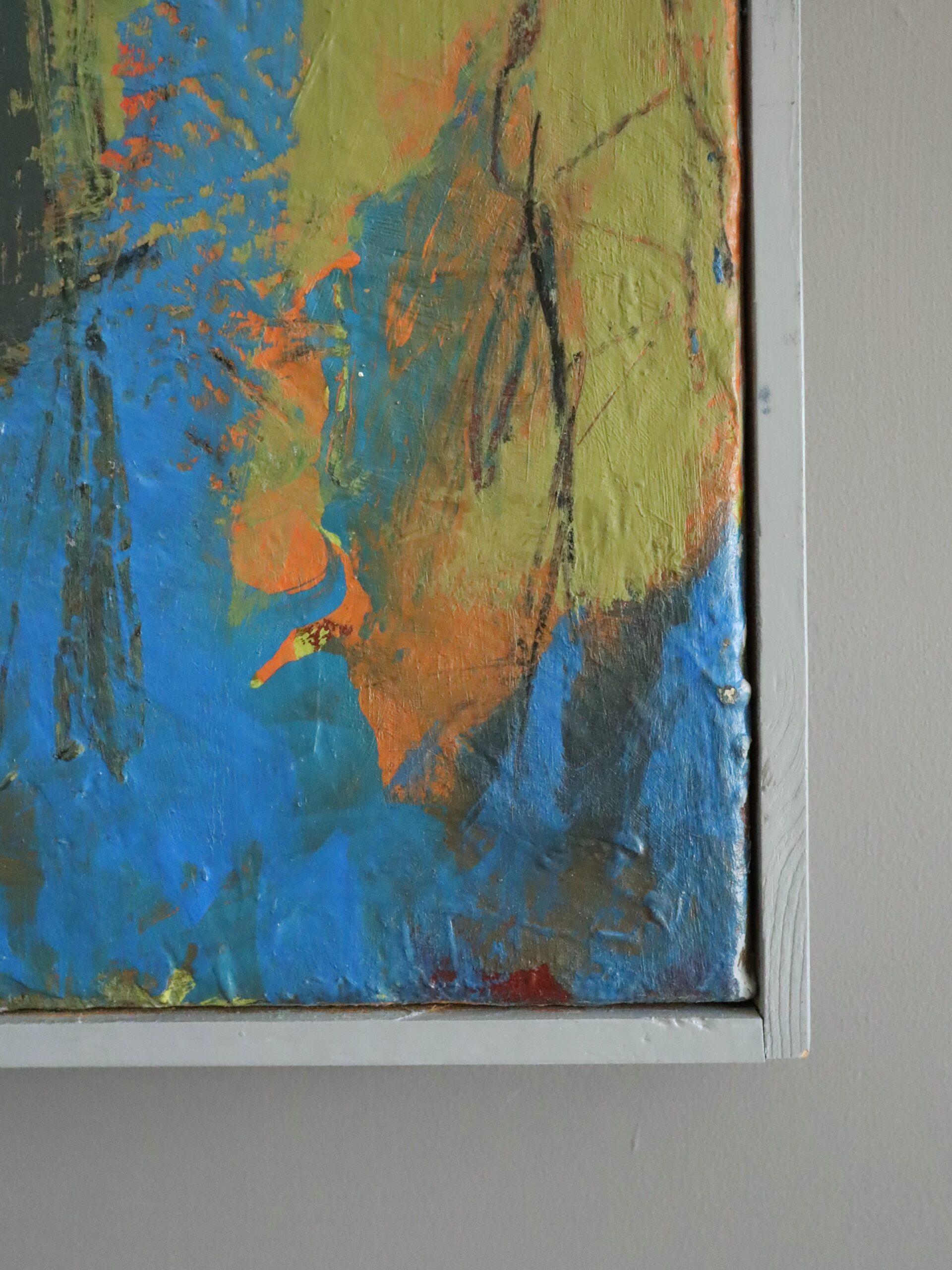 1992 Peinture à l'huile moderniste suédoise d'expressionnisme abstrait - Cobalt Collision en vente 1