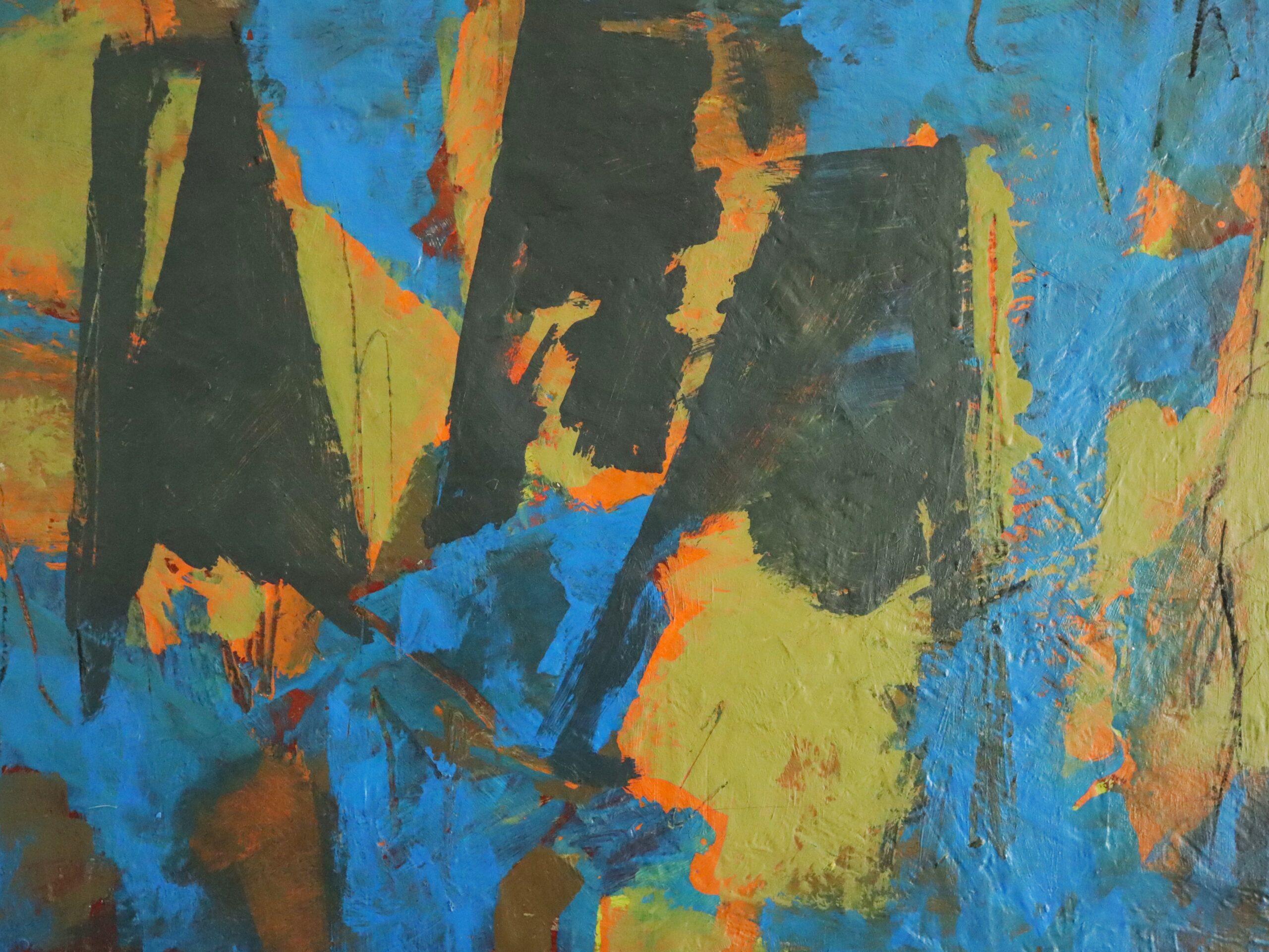 1992 Peinture à l'huile moderniste suédoise d'expressionnisme abstrait - Cobalt Collision en vente 3