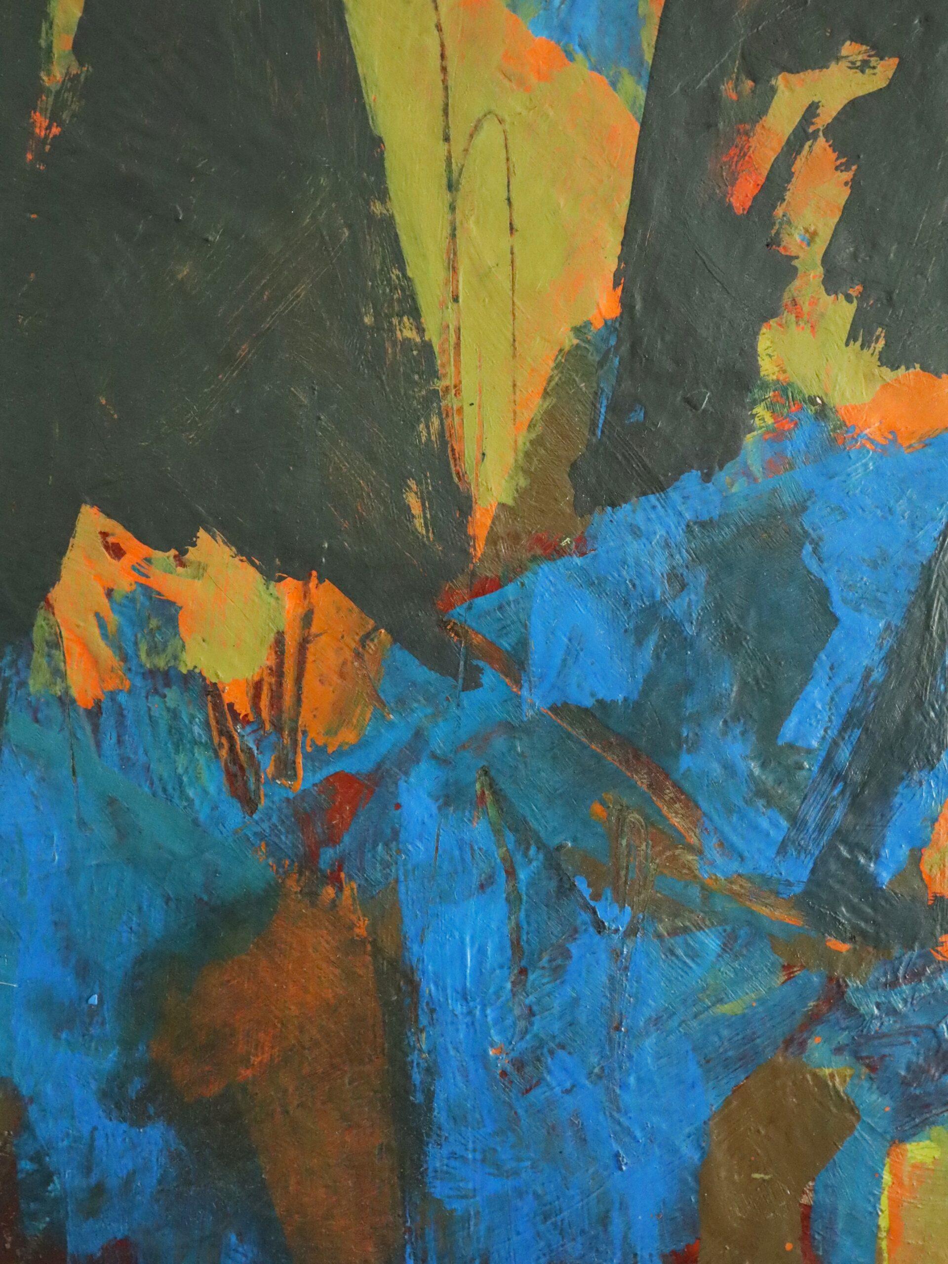 1992 Peinture à l'huile moderniste suédoise d'expressionnisme abstrait - Cobalt Collision en vente 4