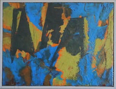 1992 Pittura ad olio modernista svedese di espressionismo astratto - Collisione di cobalto