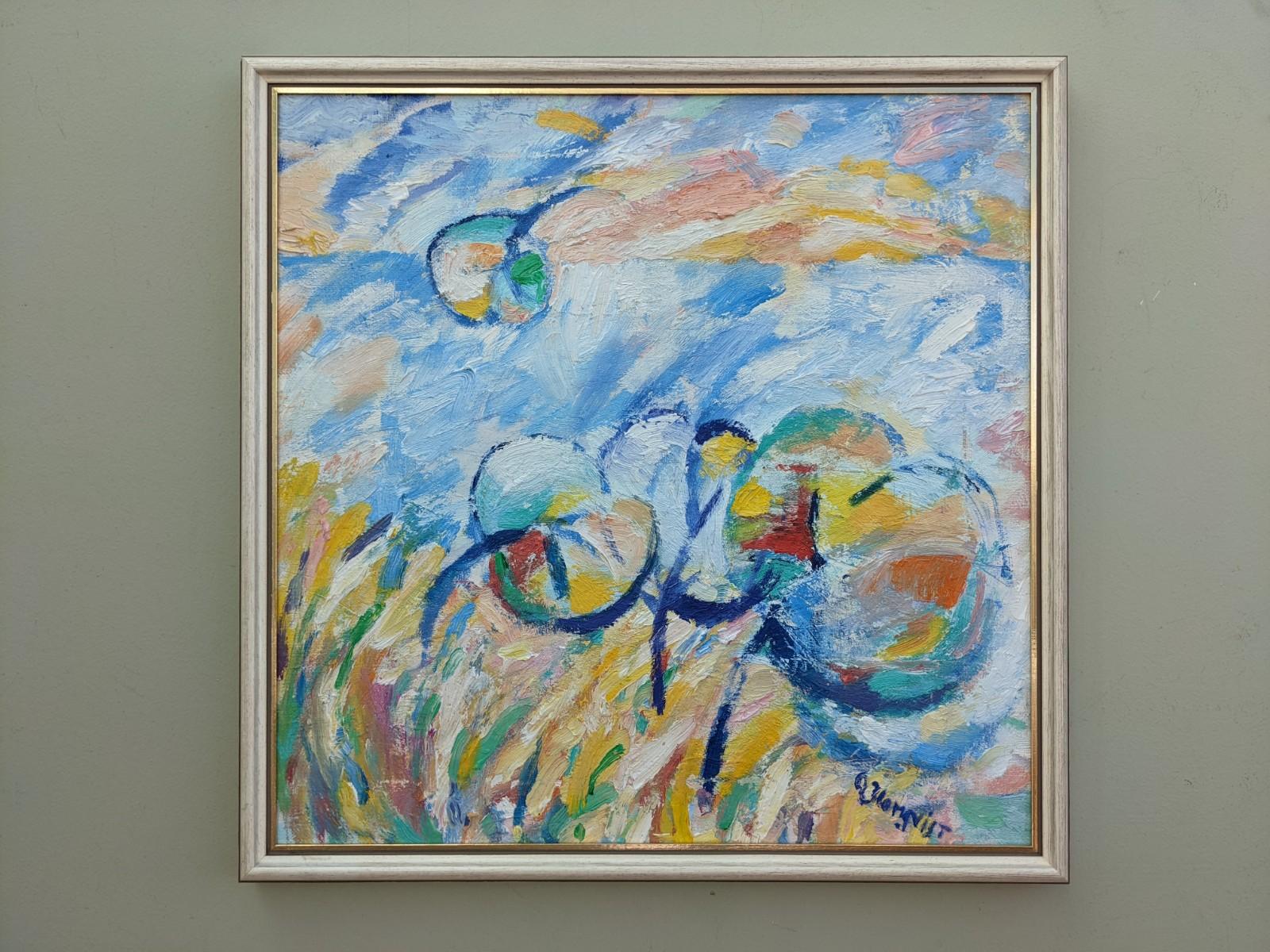 Unknown Landscape Painting - 1993 Modern Post-Impressionist Framed Abstract Oil Painting - "To the Wind"