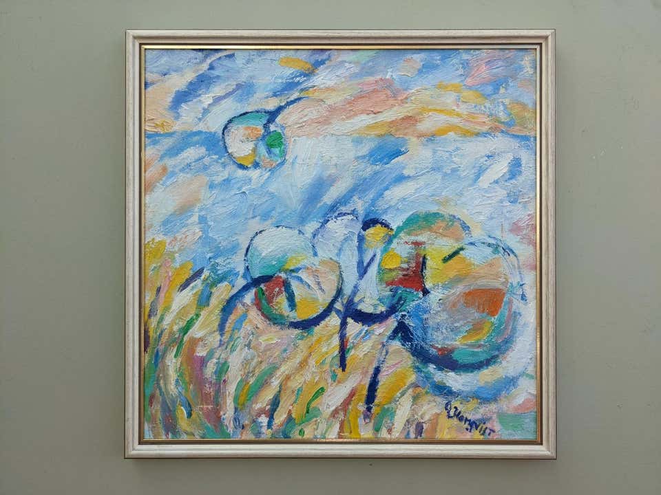 Unknown - Vintage Mid-Century Abstract Landscape Framed Oil Painting ...