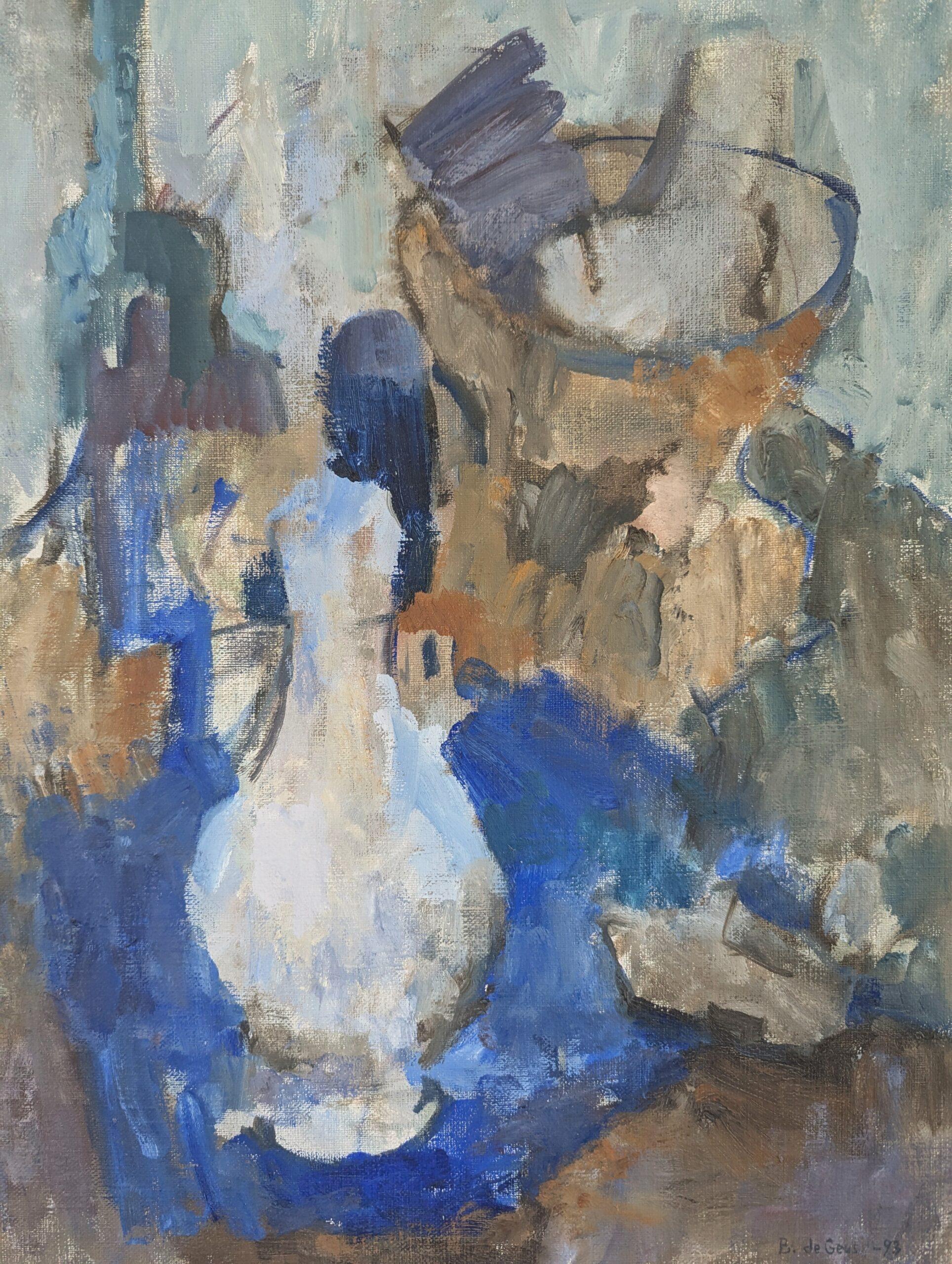 1993 Pittura ad olio originale modernista d'epoca con cornice - Natura morta espressionista in vendita 2