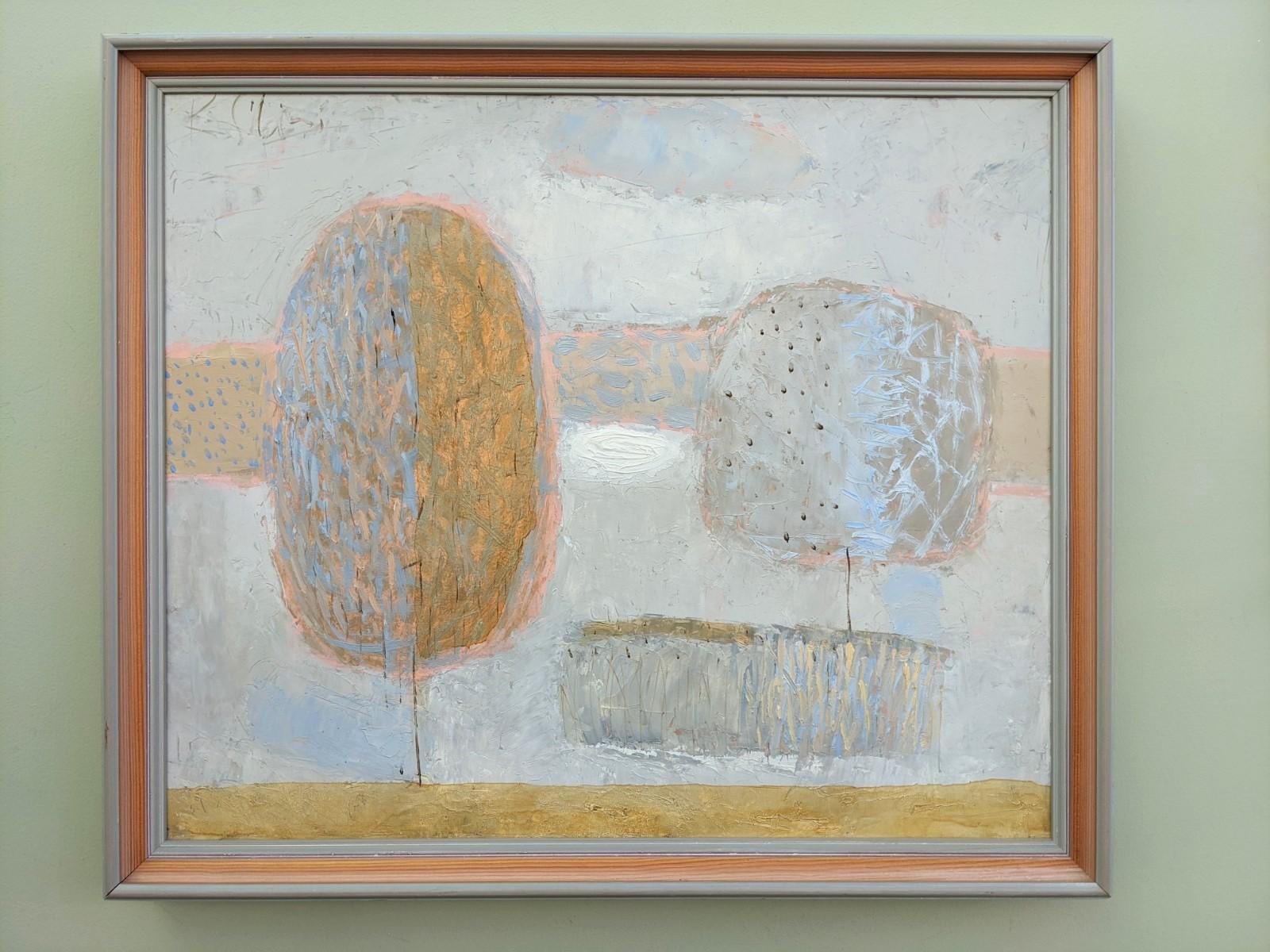 1996 Contemporary Abstract Landscape Framed Swedish Oil Painting - Abstract Tree - Gray Landscape Painting by Unknown