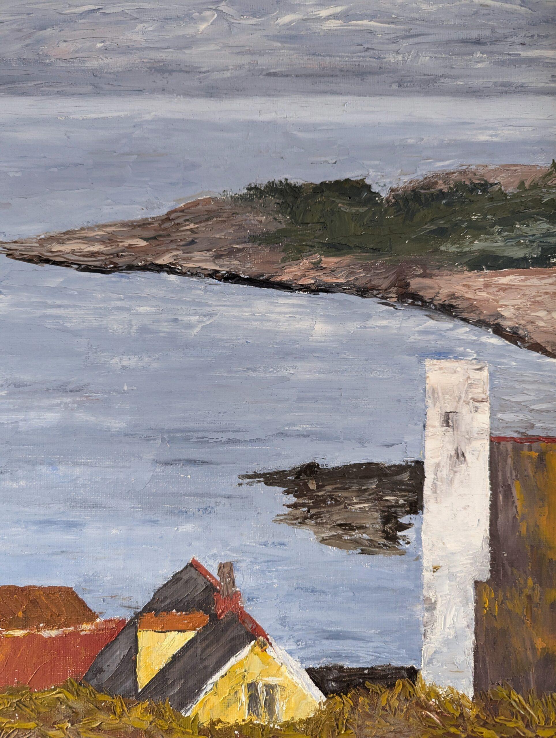 1996 Paesaggio costiero svedese modernista dipinto a olio - Tranquillità costiera in vendita 6