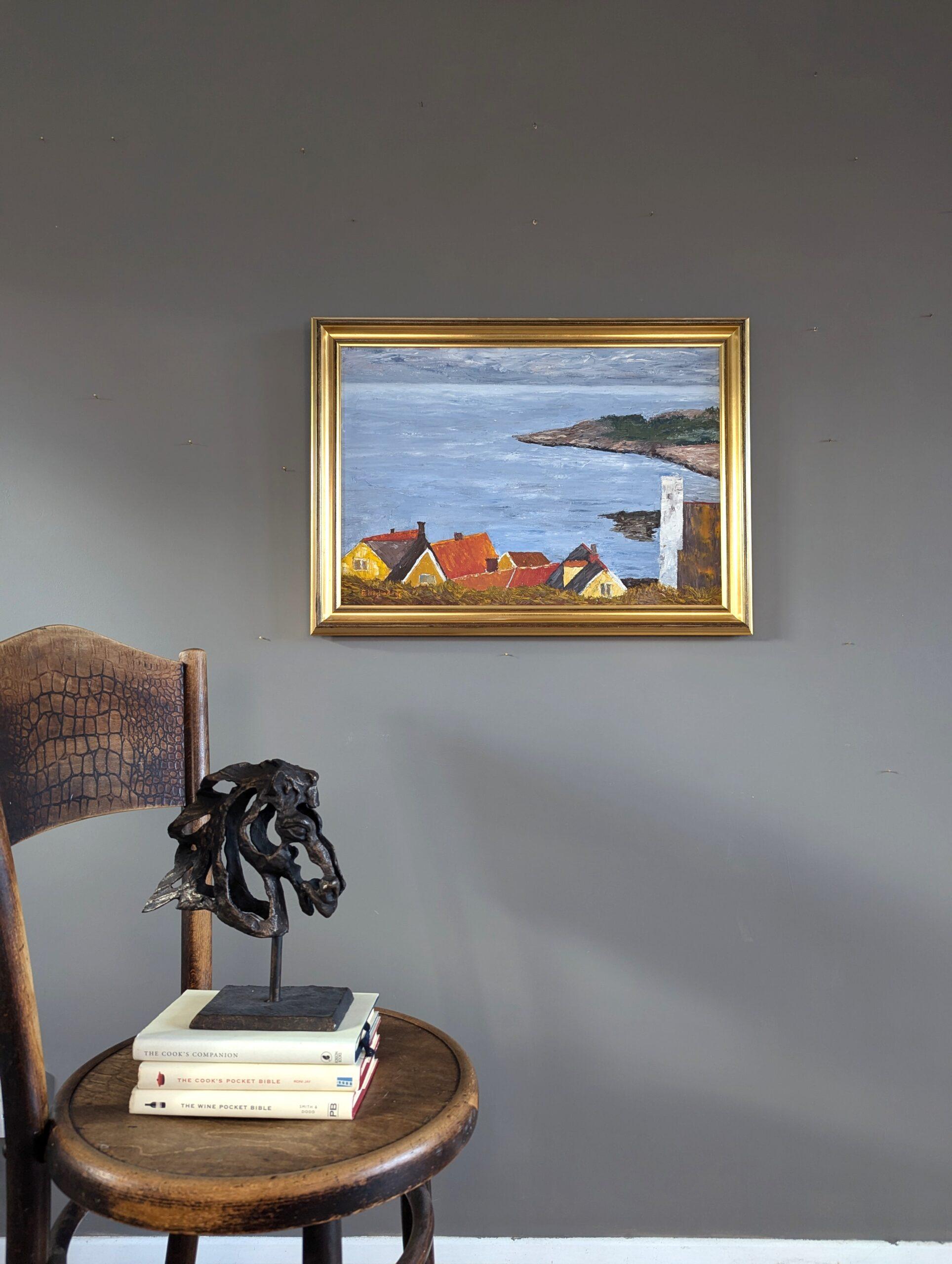 1996 Paesaggio costiero svedese modernista dipinto a olio - Tranquillità costiera - Painting Espressionista di Unknown