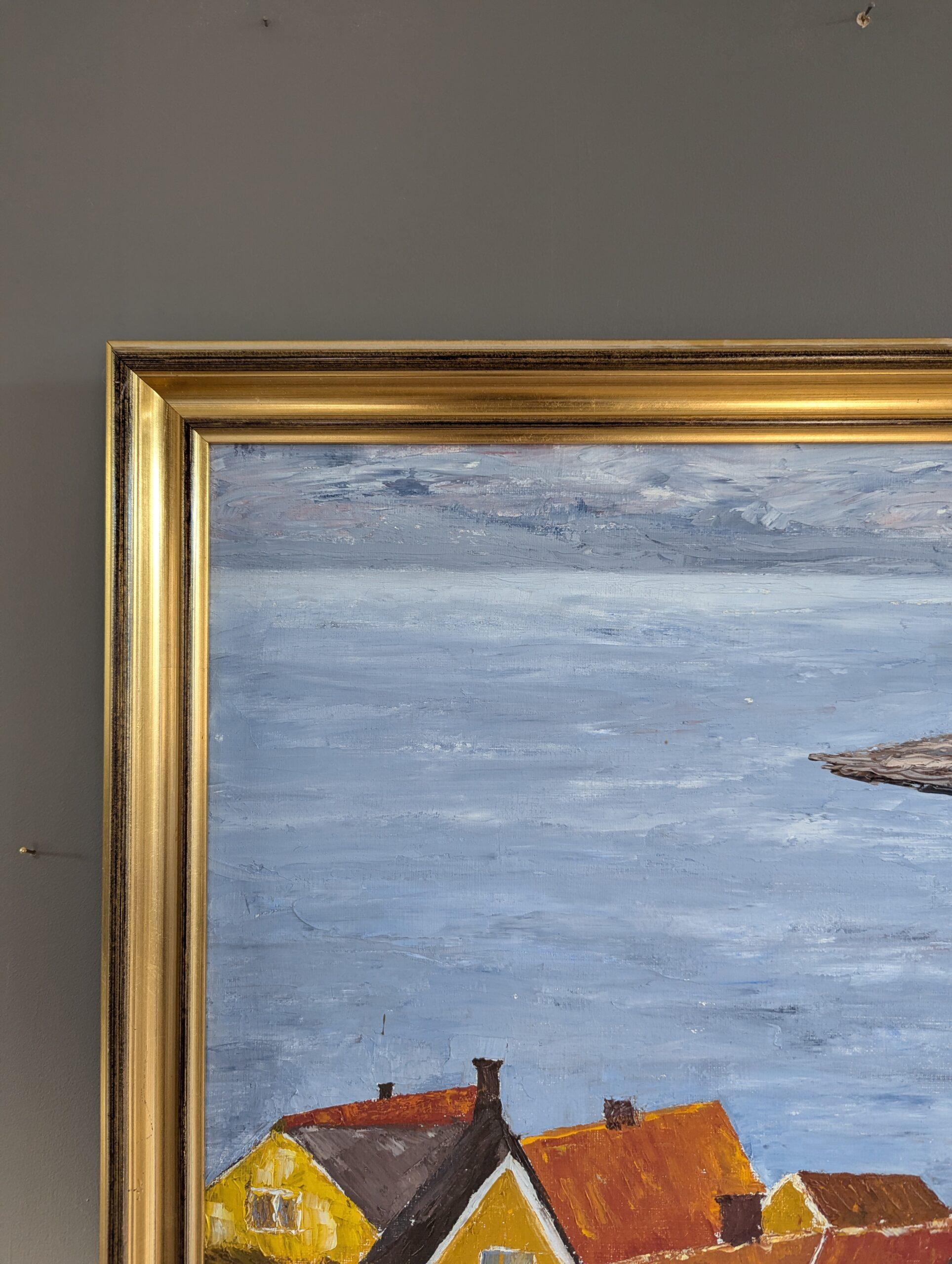 1996 Paesaggio costiero svedese modernista dipinto a olio - Tranquillità costiera in vendita 1