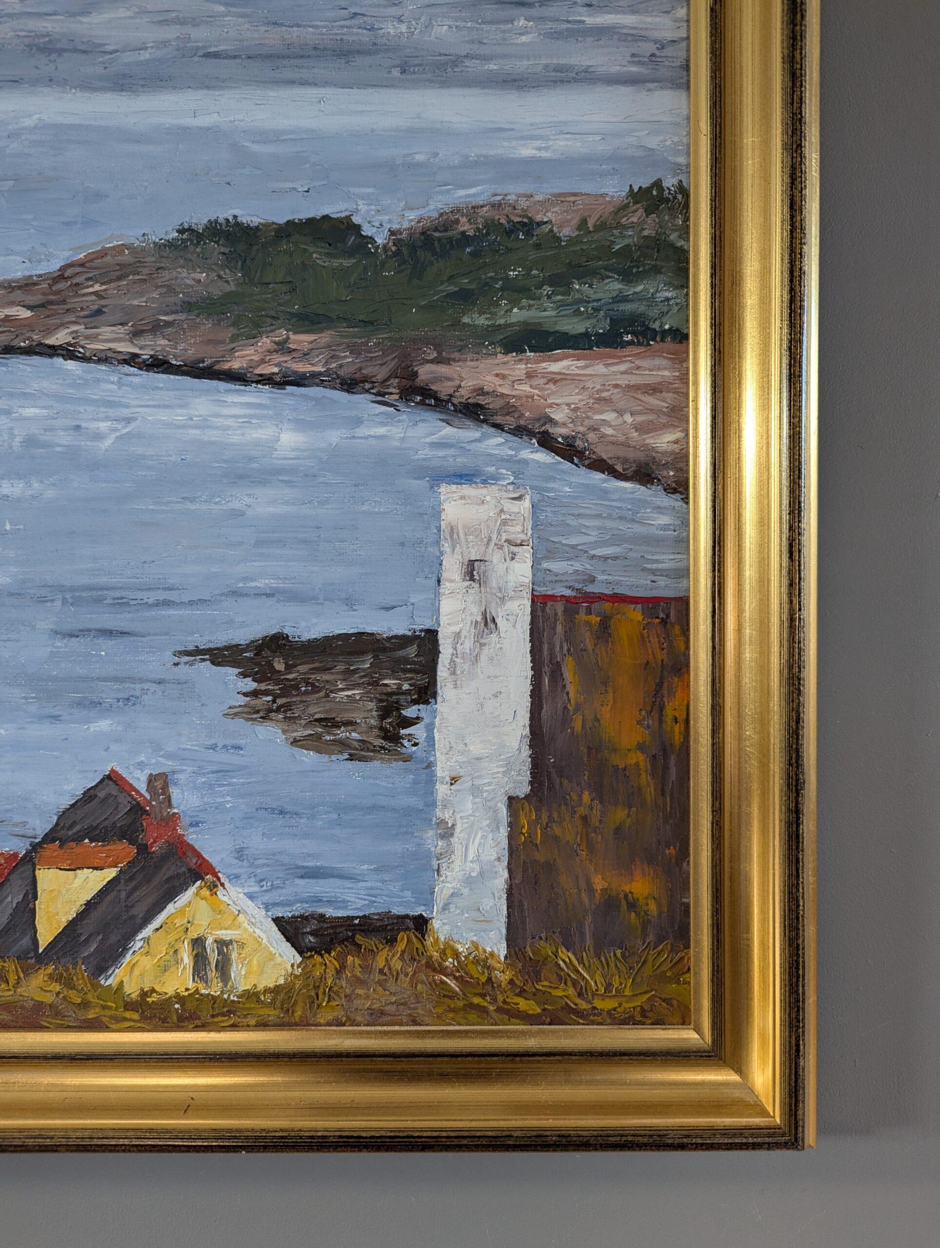1996 Paesaggio costiero svedese modernista dipinto a olio - Tranquillità costiera in vendita 2