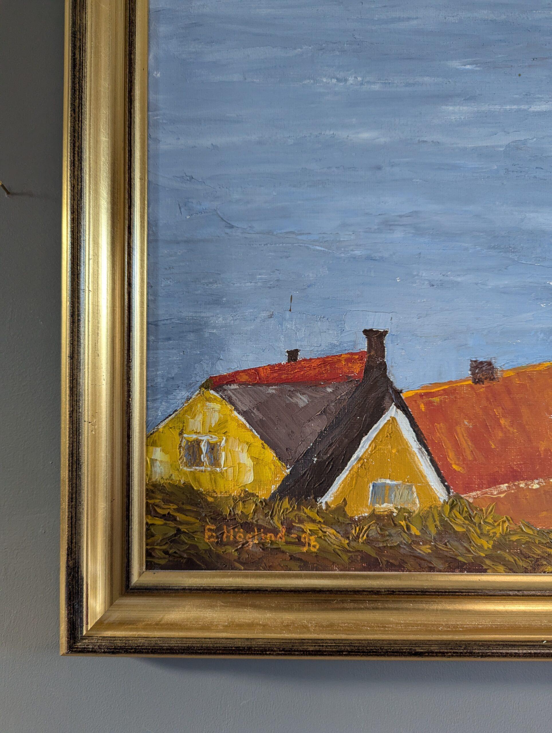1996 Paesaggio costiero svedese modernista dipinto a olio - Tranquillità costiera in vendita 3