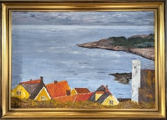 1996 Modernist Swedish Coastal Landscape Oil Painting - Coastal Tranquillity