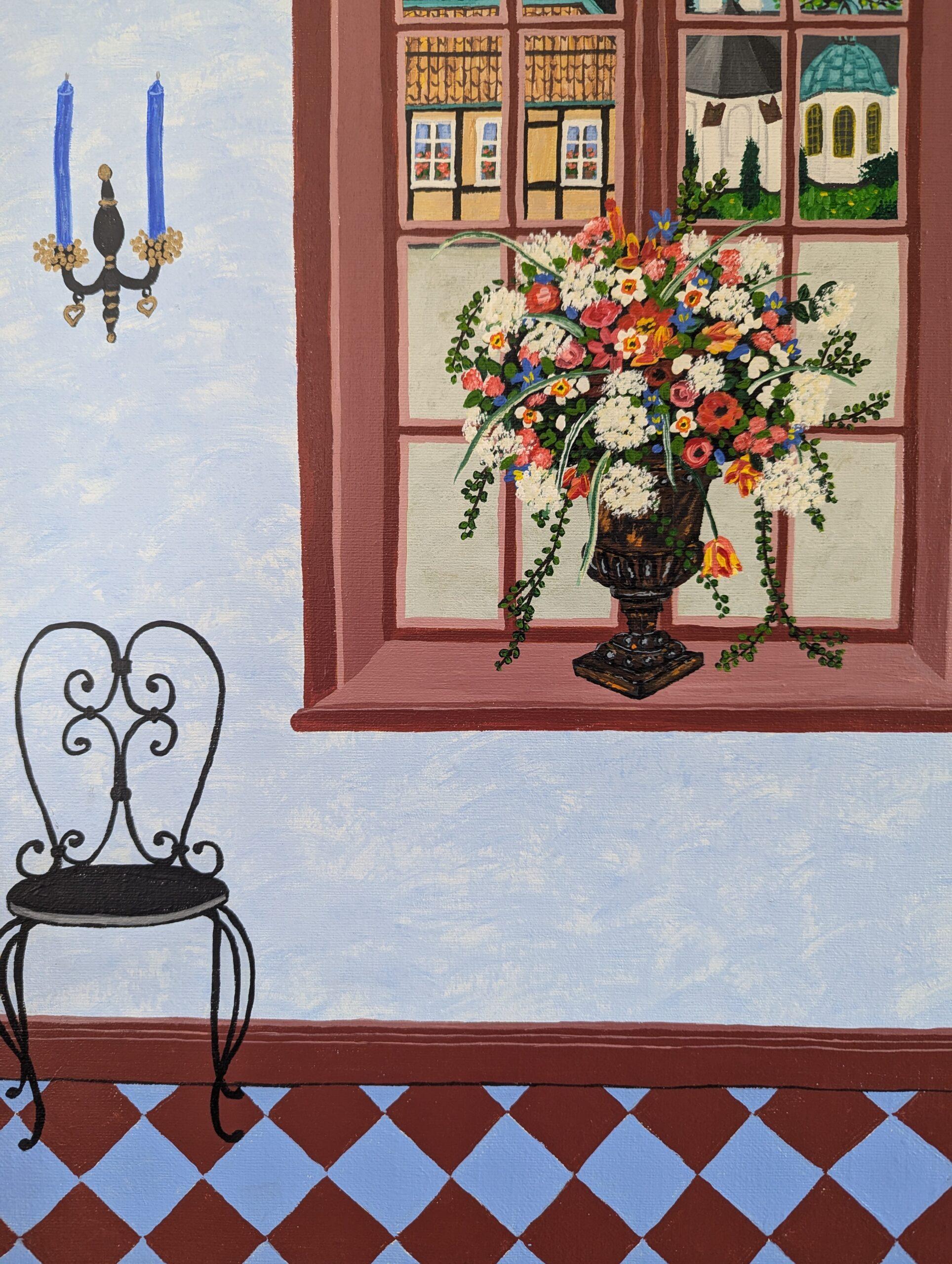 1998 Modernes Original Stillleben im naiven Stil Ölgemälde - Malerisches Interieur im Angebot 5