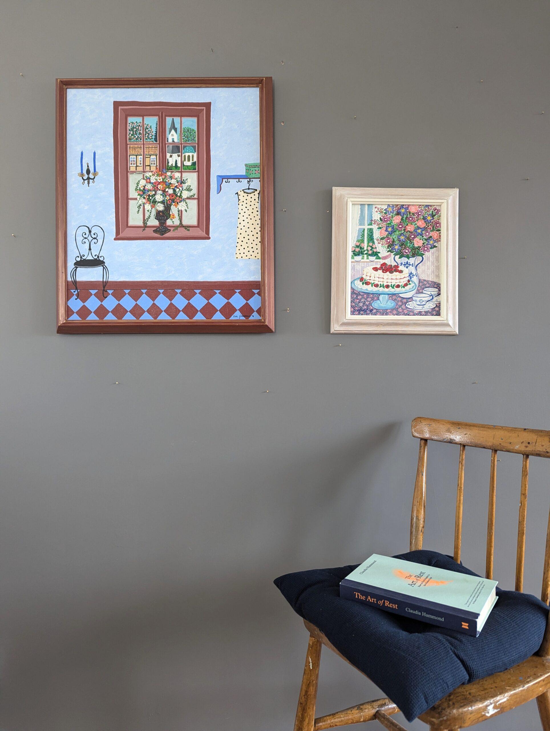 1998 Modernes Original Stillleben im naiven Stil Ölgemälde - Malerisches Interieur (Expressionismus), Painting, von Unknown