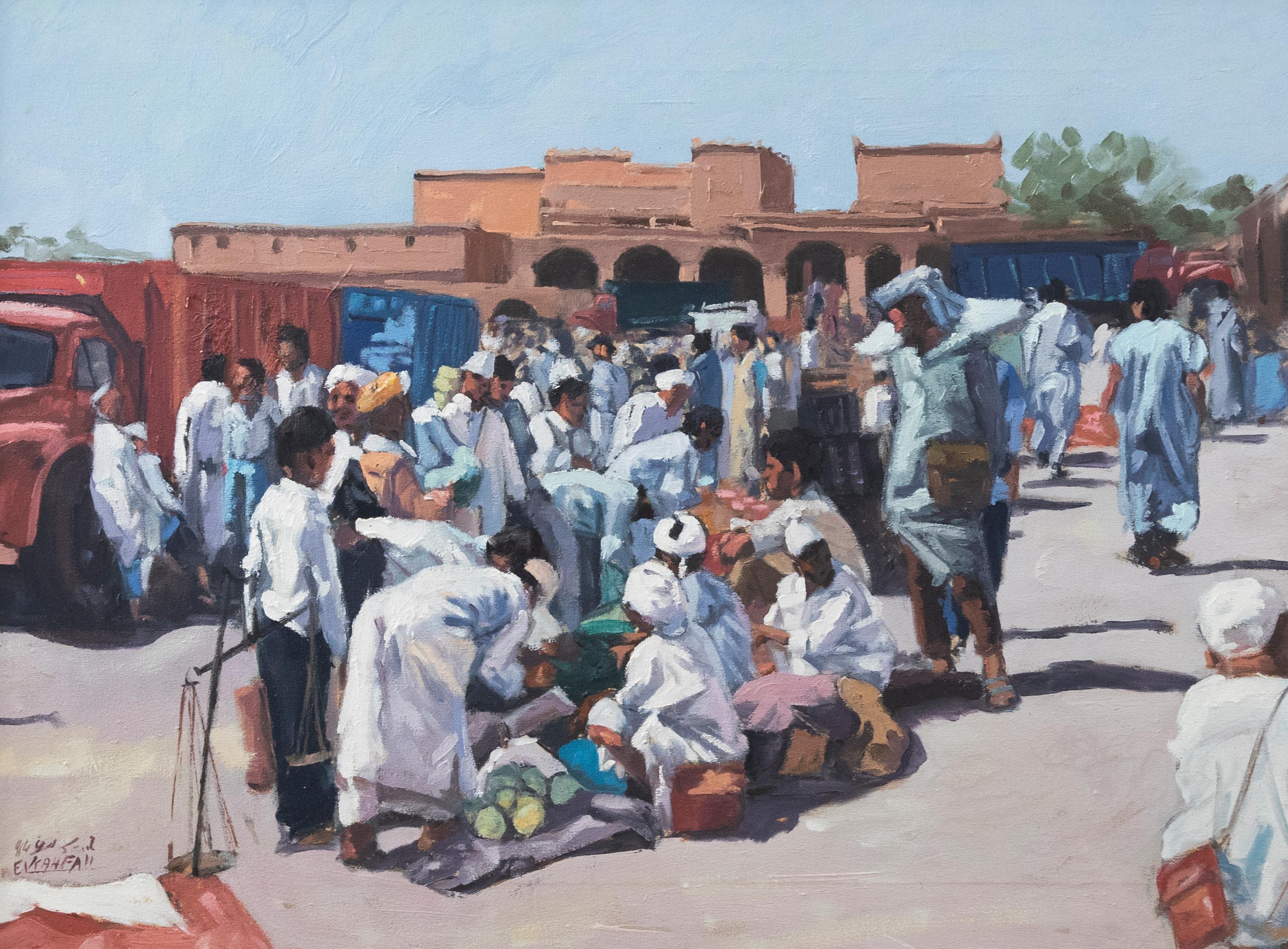 1998 Oil - Marrakesh Market - Painting by Unknown