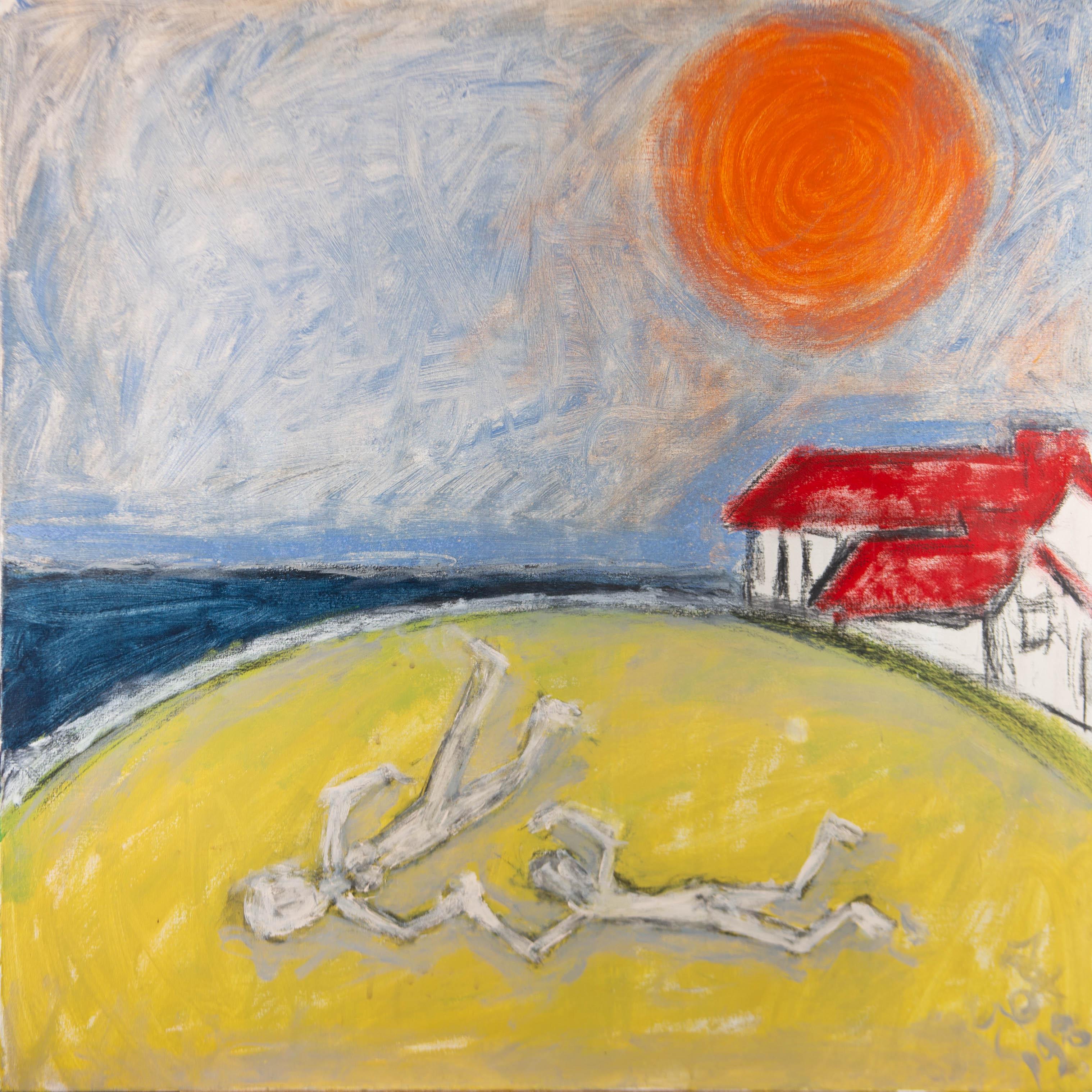 Unknown Landscape Painting - 1998 Oil - Orange Sun