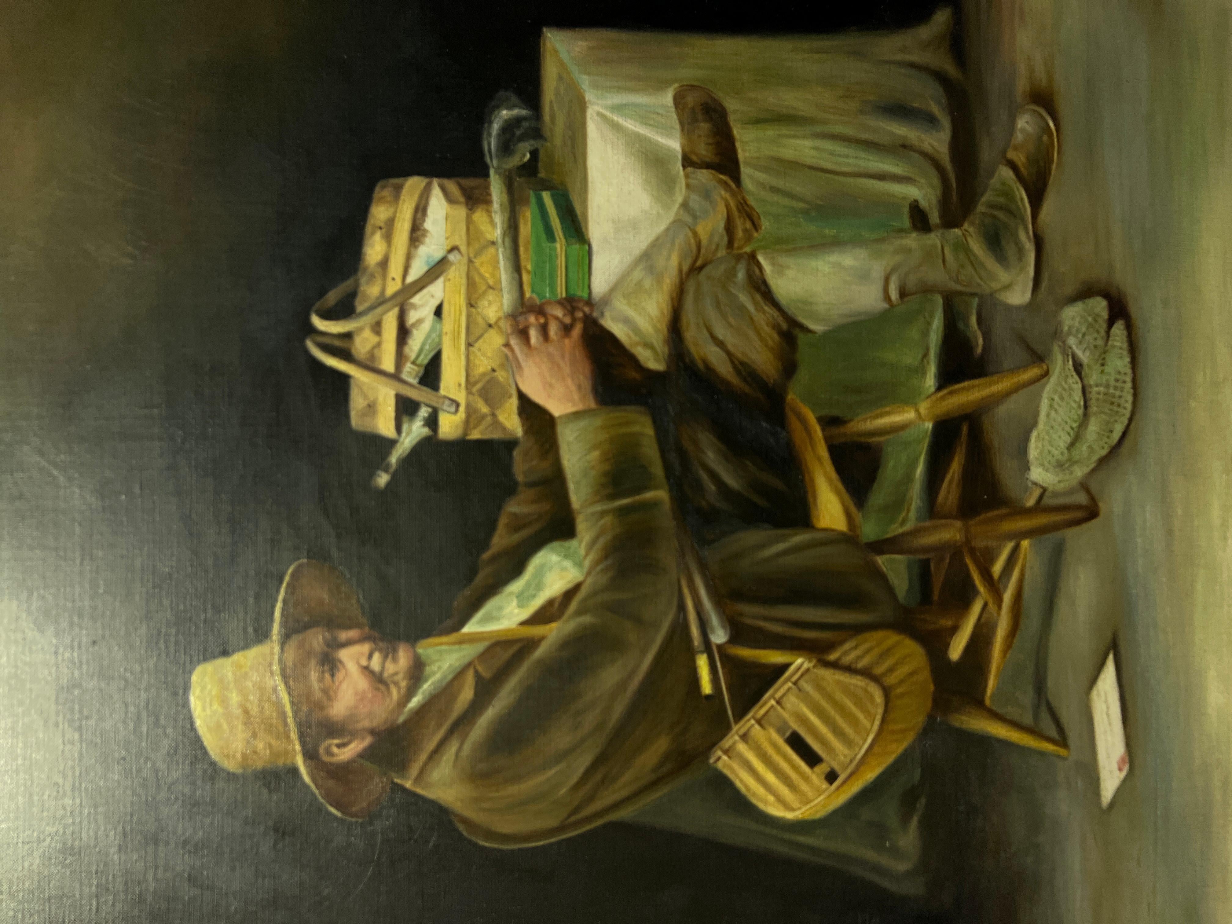Siglo XIX/XX Escuela americana Pintura antigua al óleo sobre lienzo, Retrato - Painting Impresionista de Unknown
