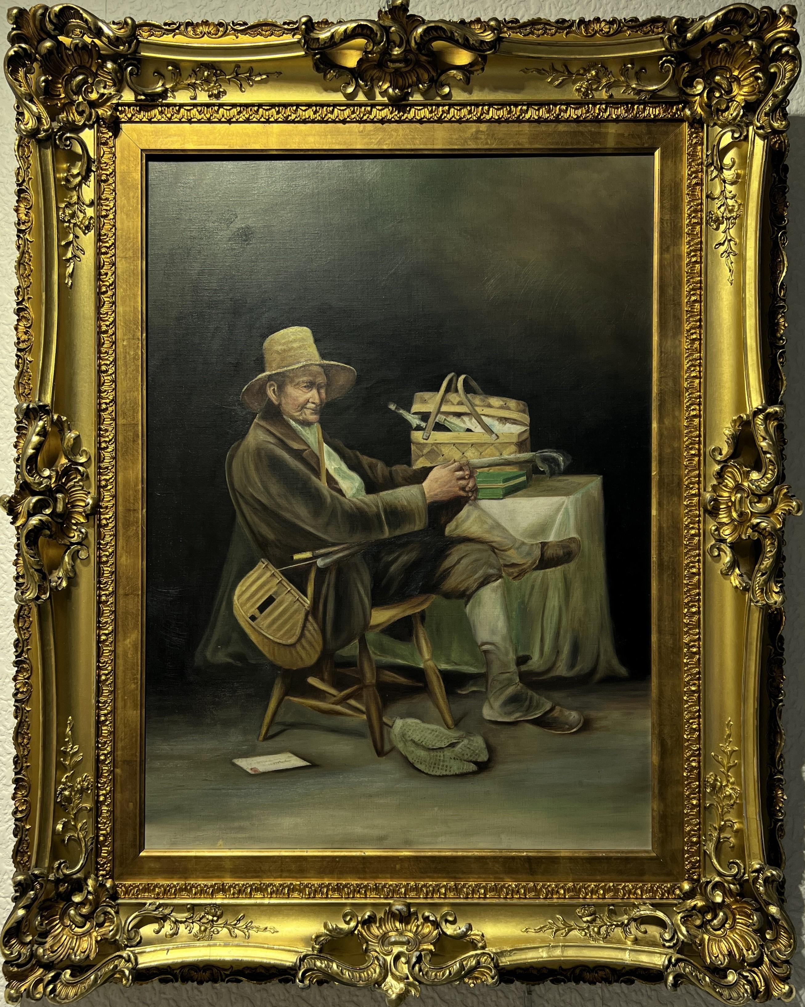 Portrait Painting de Unknown - Siglo XIX/XX Escuela americana Pintura antigua al óleo sobre lienzo, Retrato