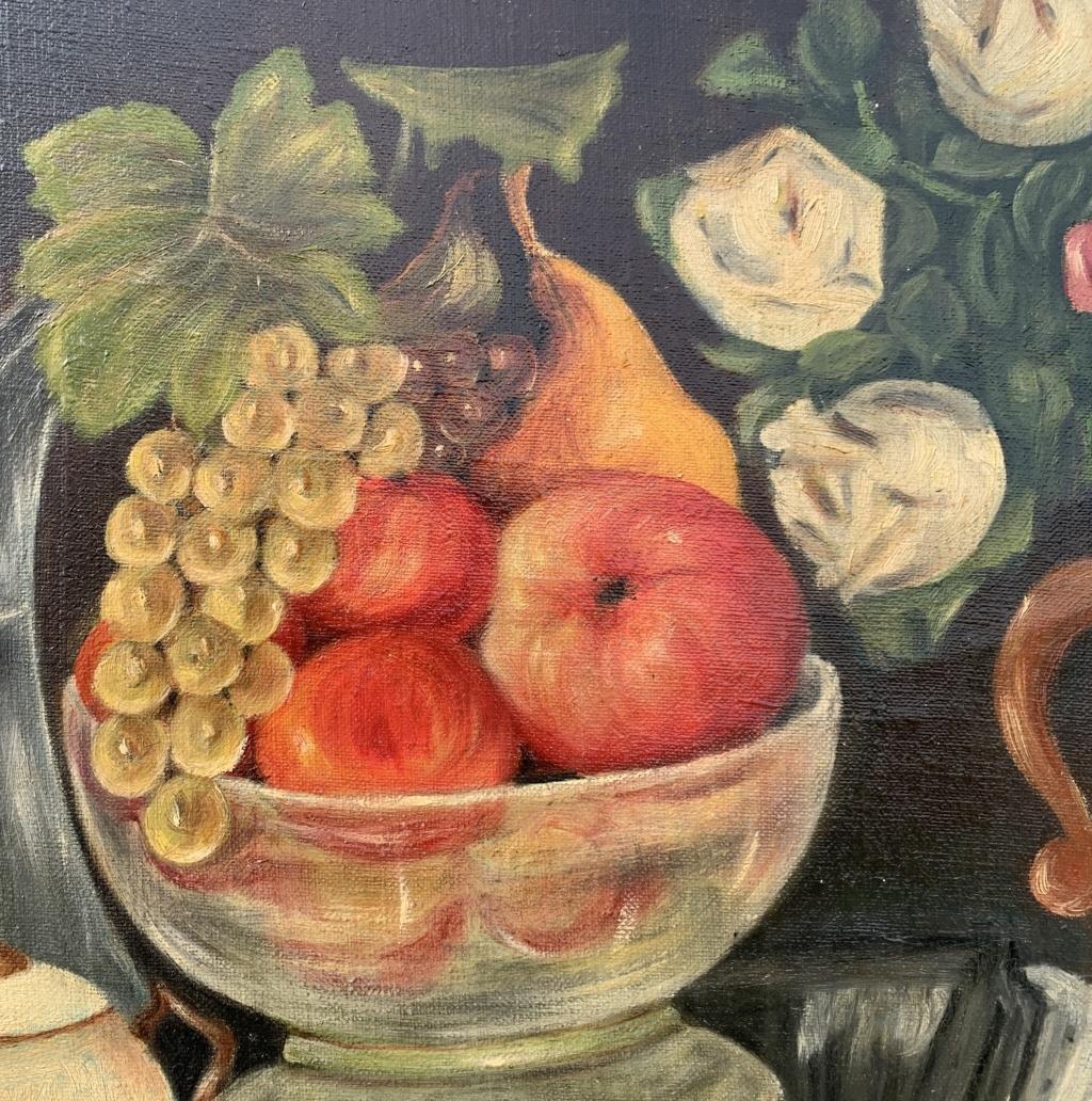 Naturalistic European painter - 20th century still life painting - Flowers Fruit For Sale 3