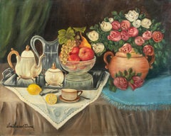 Antique Naturalistic European painter - 20th century still life painting - Flowers Fruit