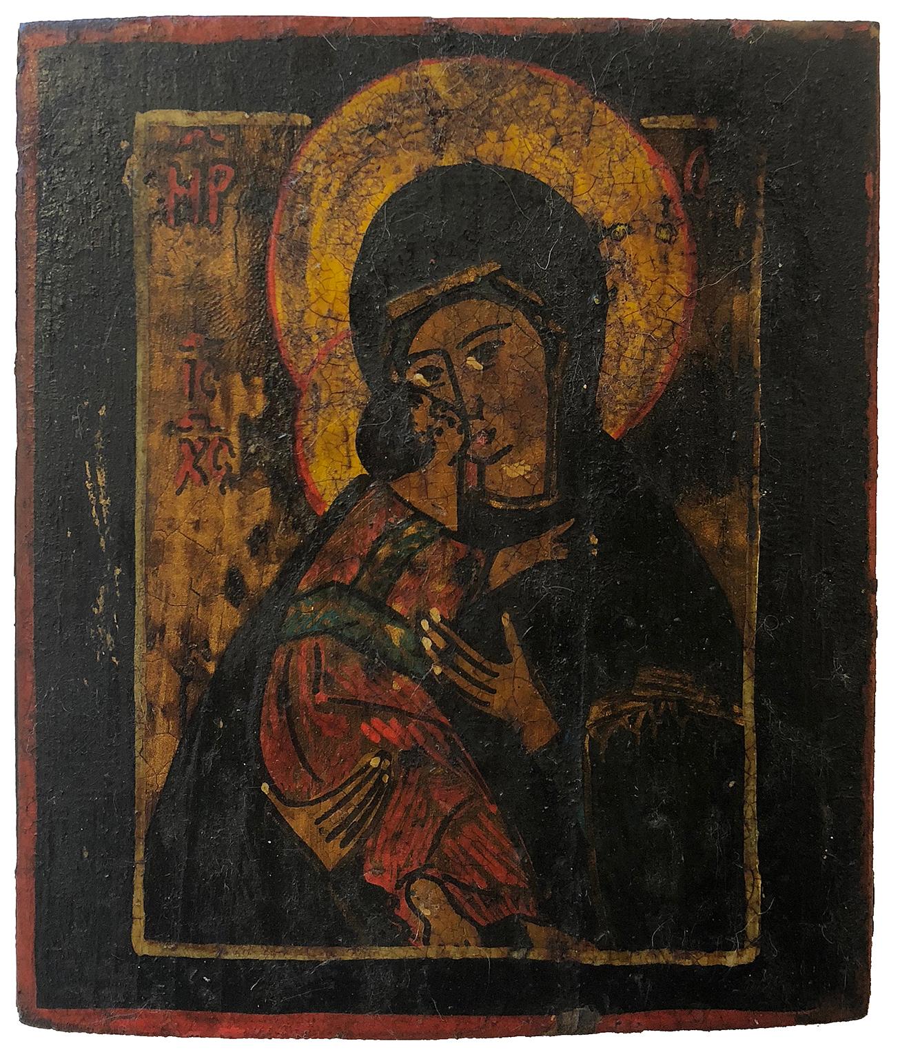 Unknown Figurative Painting - 19th/20th Century Russian Icon "Blessed Mother of Vladimir"