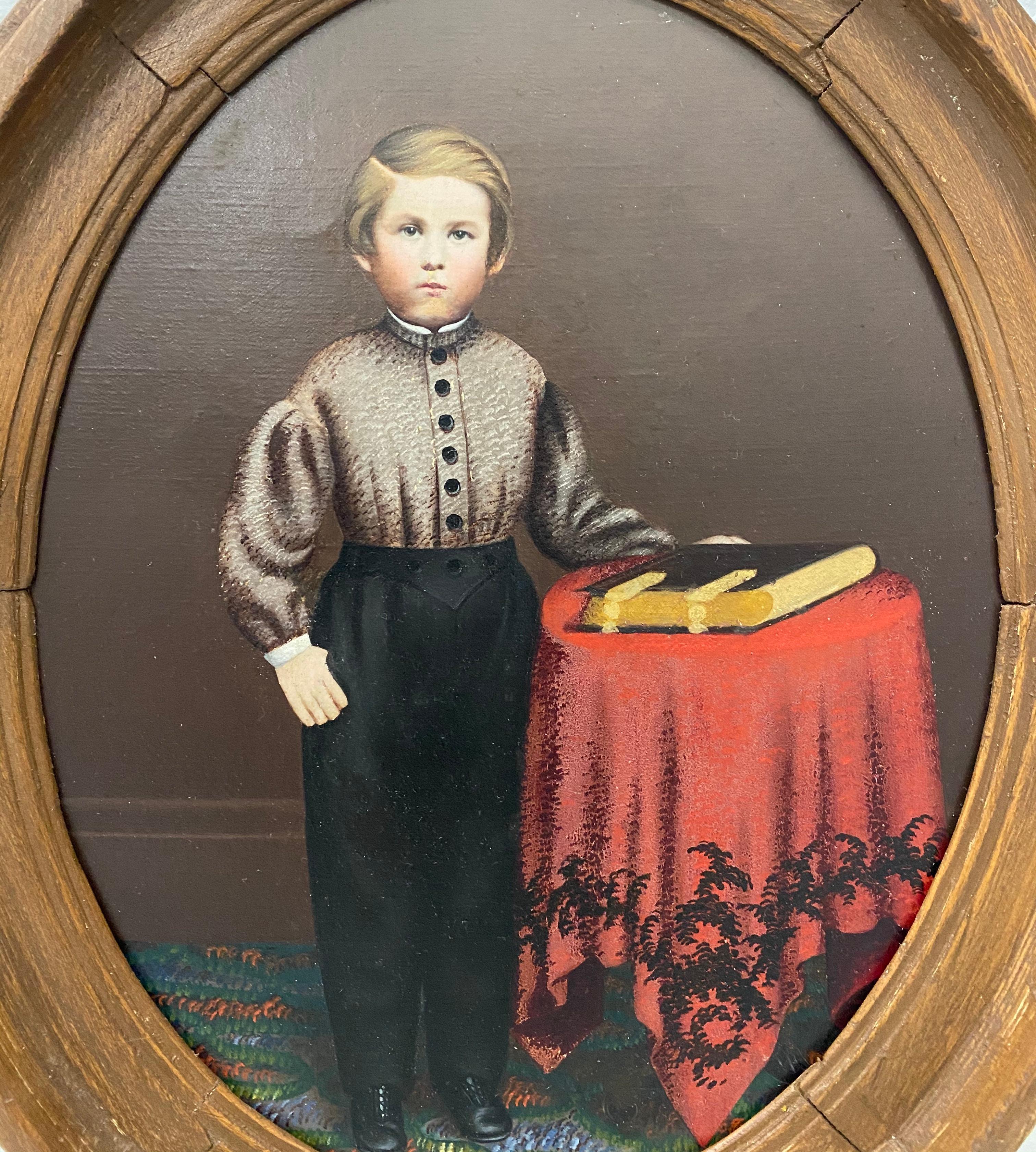 19th c. American Oil Portrait of a Young Man with his Bible - Painting by Unknown