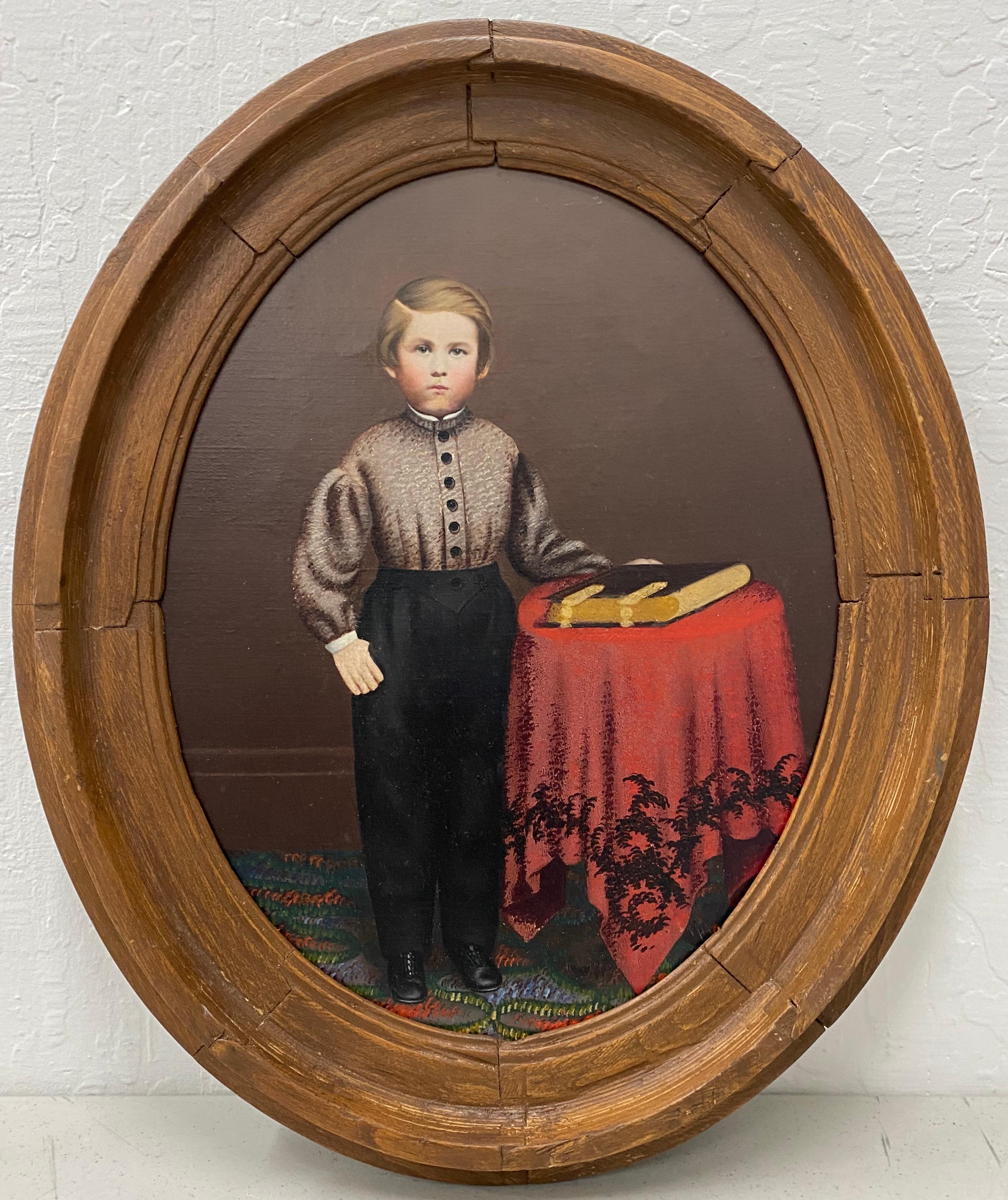 Unknown Portrait Painting - 19th c. American Oil Portrait of a Young Man with his Bible