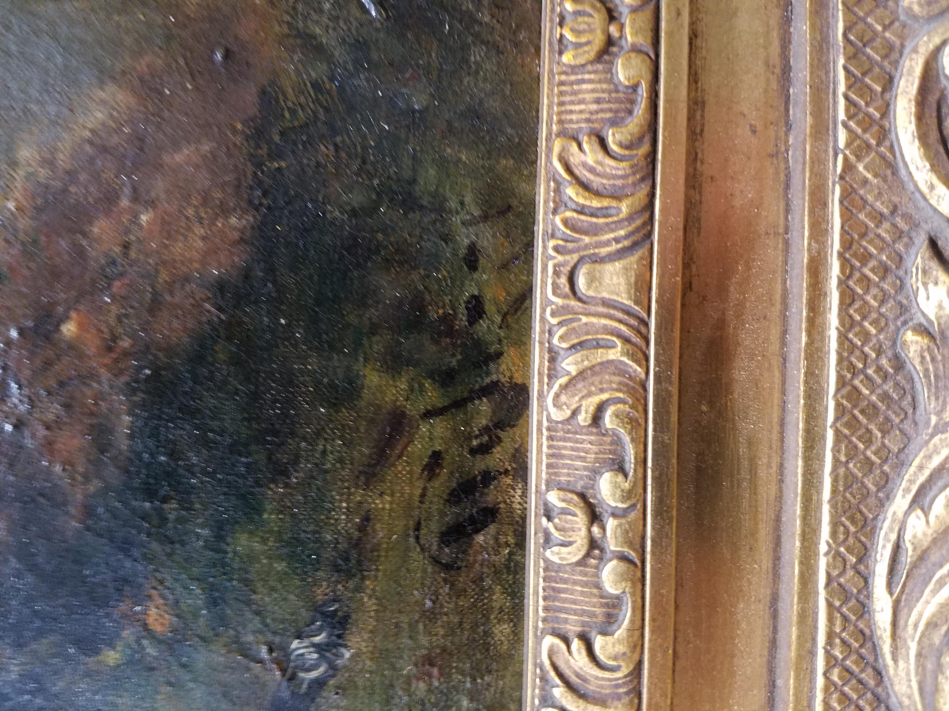 Paisaje del siglo XIX con pastor y rebaño de ovejas, por artista misterioso - Painting de Unknown