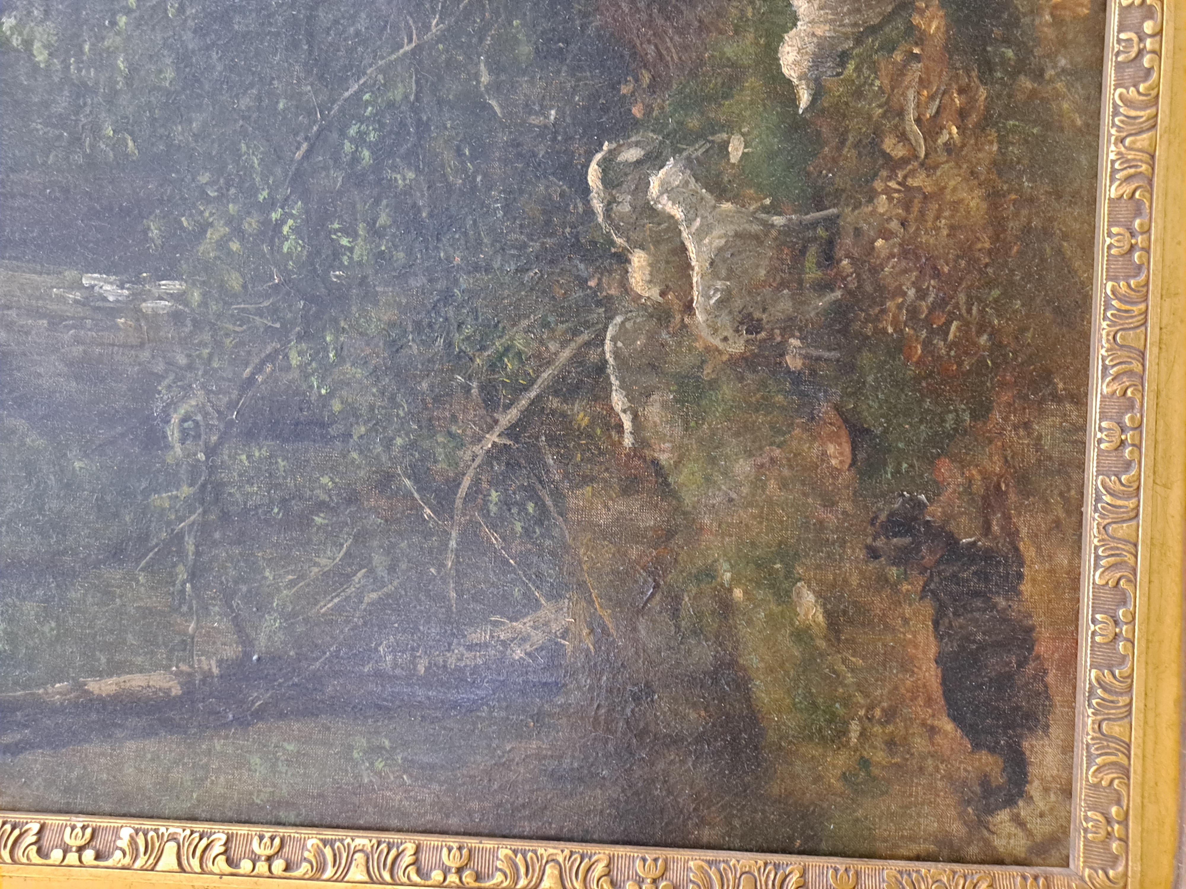 Paisaje del siglo XIX con pastor y rebaño de ovejas, por artista misterioso en venta 1
