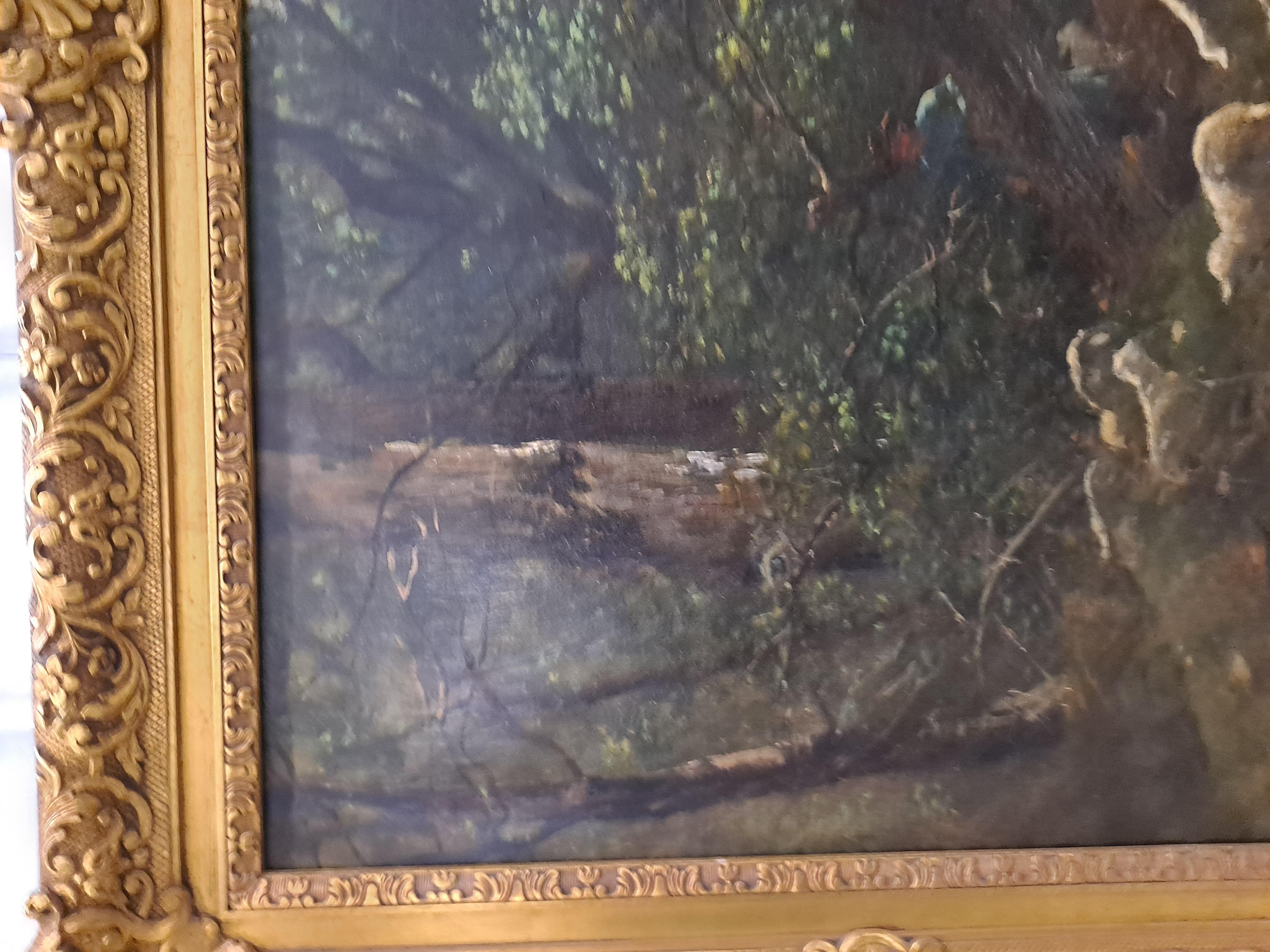 Paisaje del siglo XIX con pastor y rebaño de ovejas, por artista misterioso en venta 2