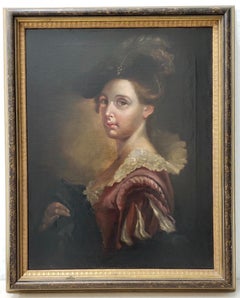 19th c. Oil Portrait of a Fashionable Young Woman