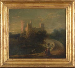 19th C, Romanticism, English School, Romantic Landscape with strolling Mother