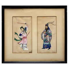 19th C Royal Couple; Pair Chinese Pith Paintings Qing Dynasty. China, Circa 1855