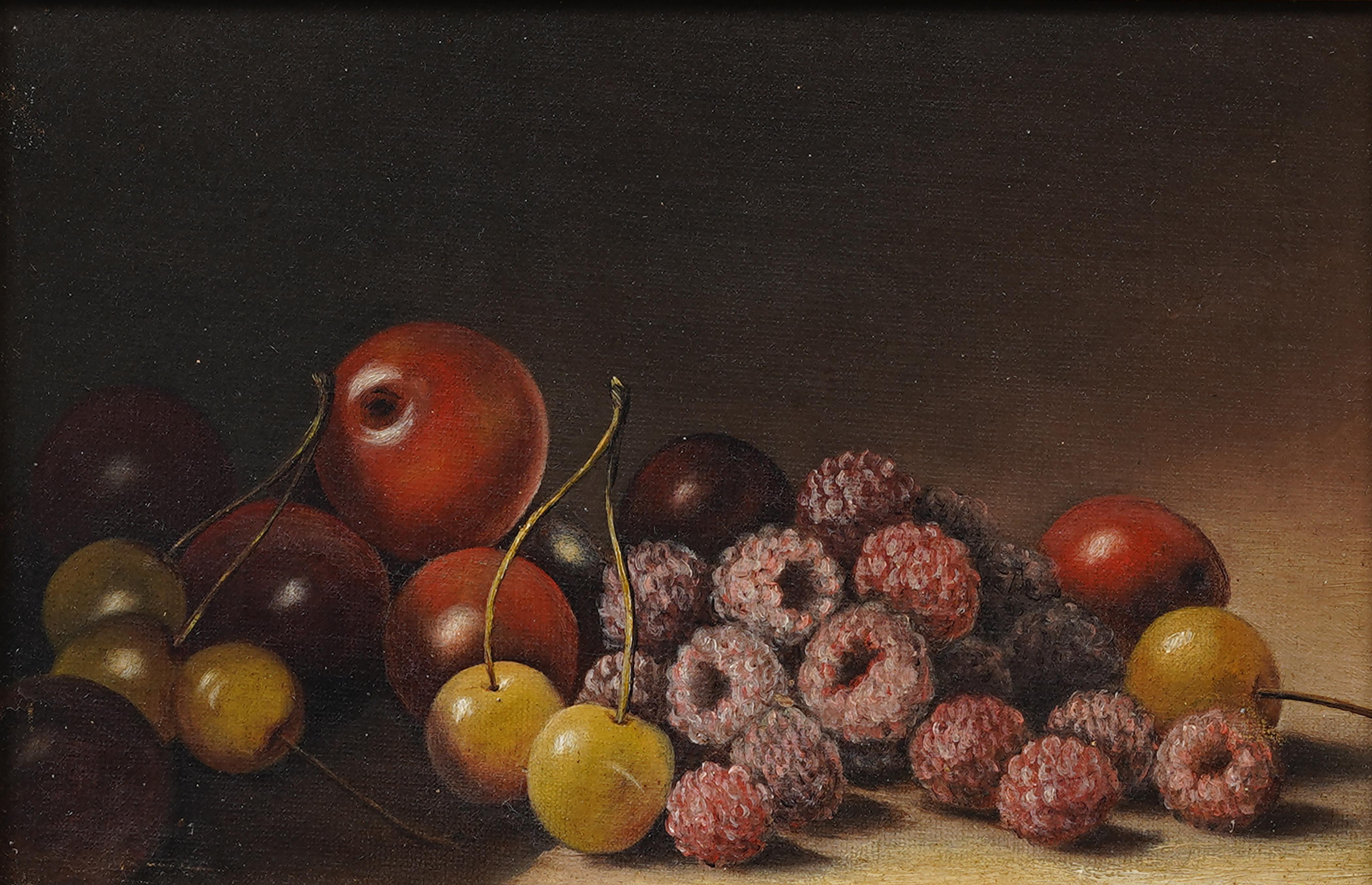 Naturaleza muerta frutal realista americana del siglo XIX Pintura al óleo finamente enmarcada - Painting Realista de Unknown