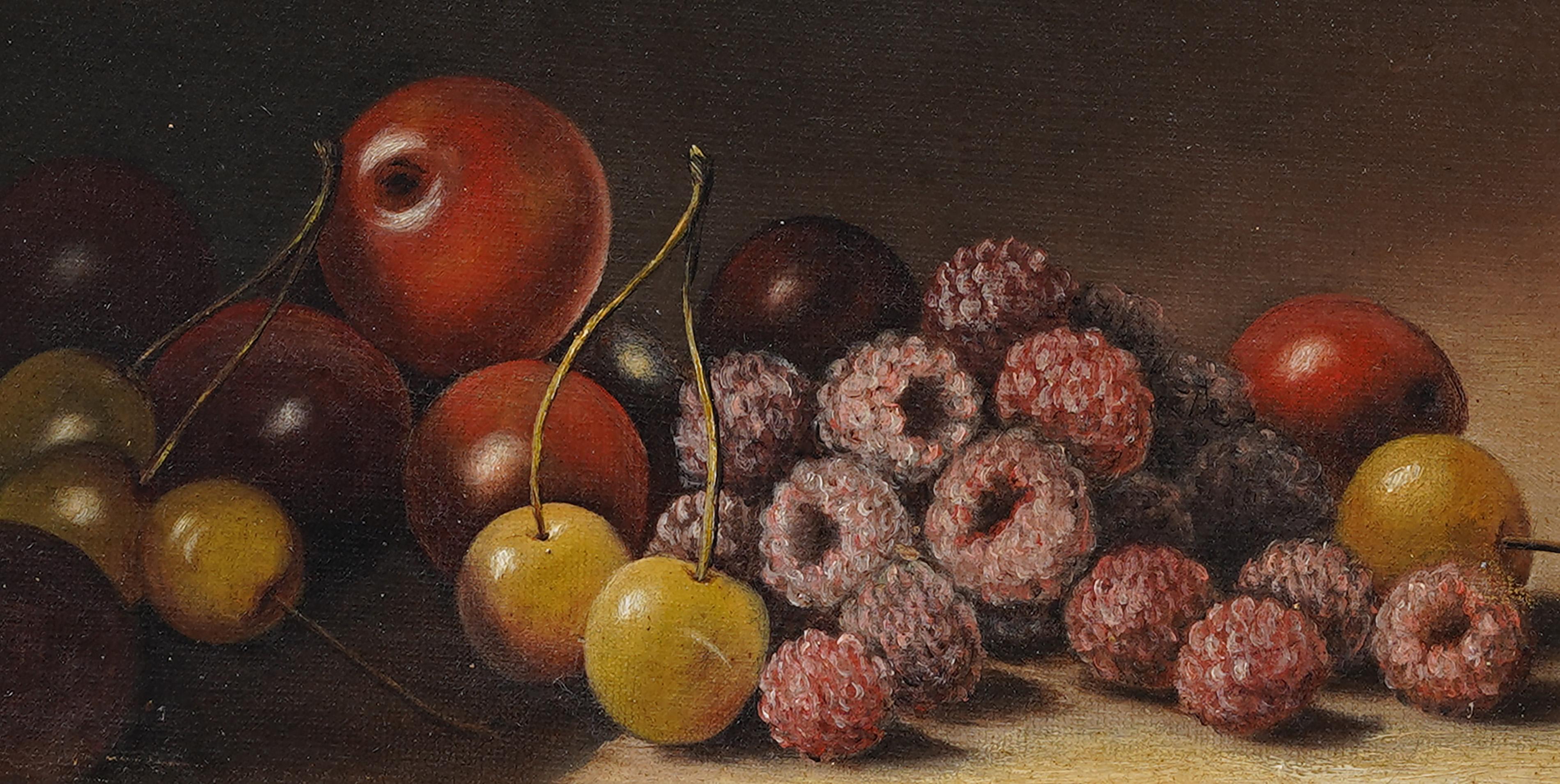 Bodegón realista estadounidense del siglo XIX muy finamente pintado.  Óleo sobre lienzo.  En excelente estado original.  Bellamente enmarcado en una moldura de madera dorada de época.  Excelente estado, listo para colgar y disfrutar. 