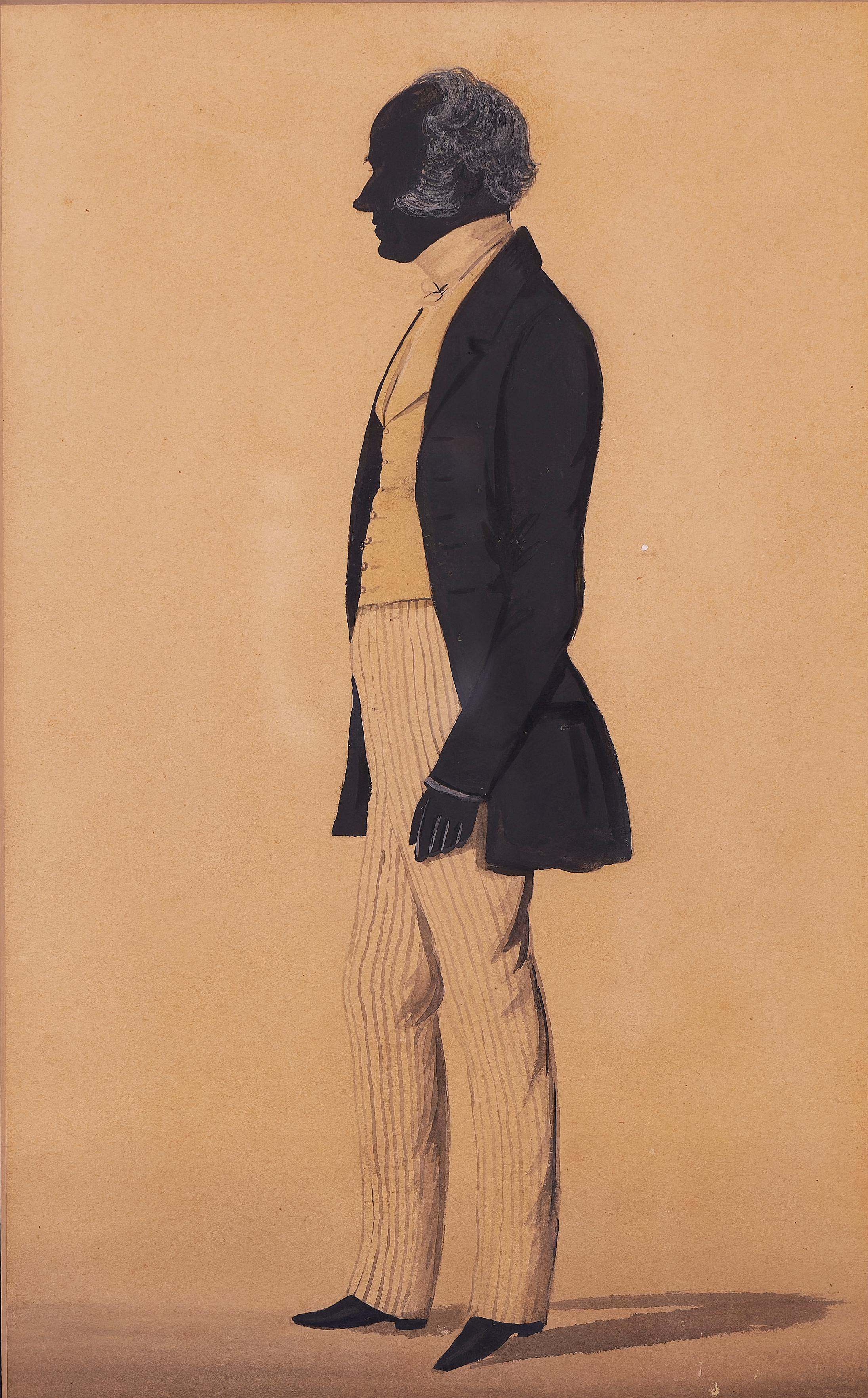Silhouette di uomo americano del XIX secolo  Pittura a inchiostro e acquerello - Figurative Painting Nero di Unknown