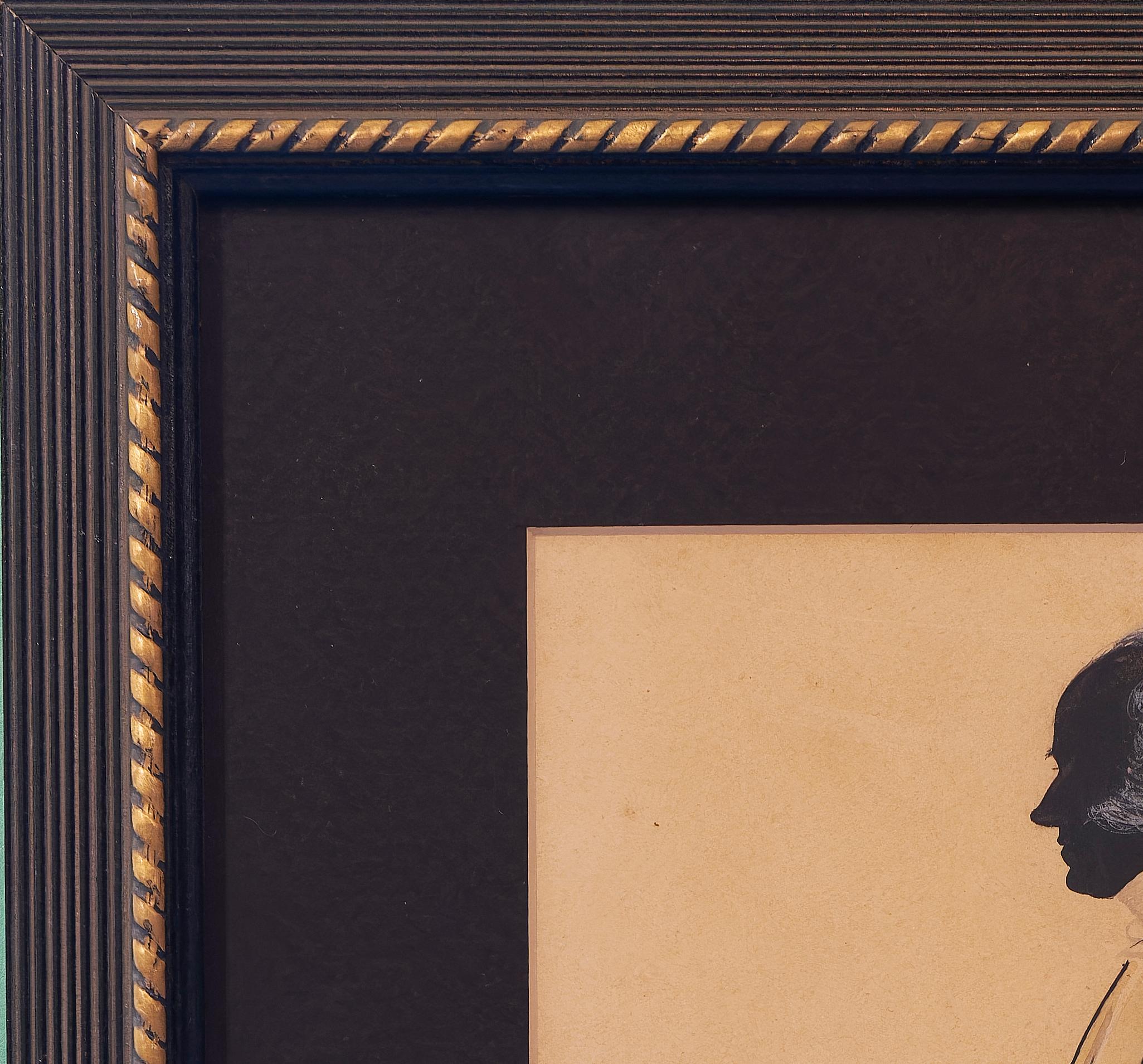 Silhouette di uomo americano del XIX secolo  Pittura a inchiostro e acquerello in vendita 2