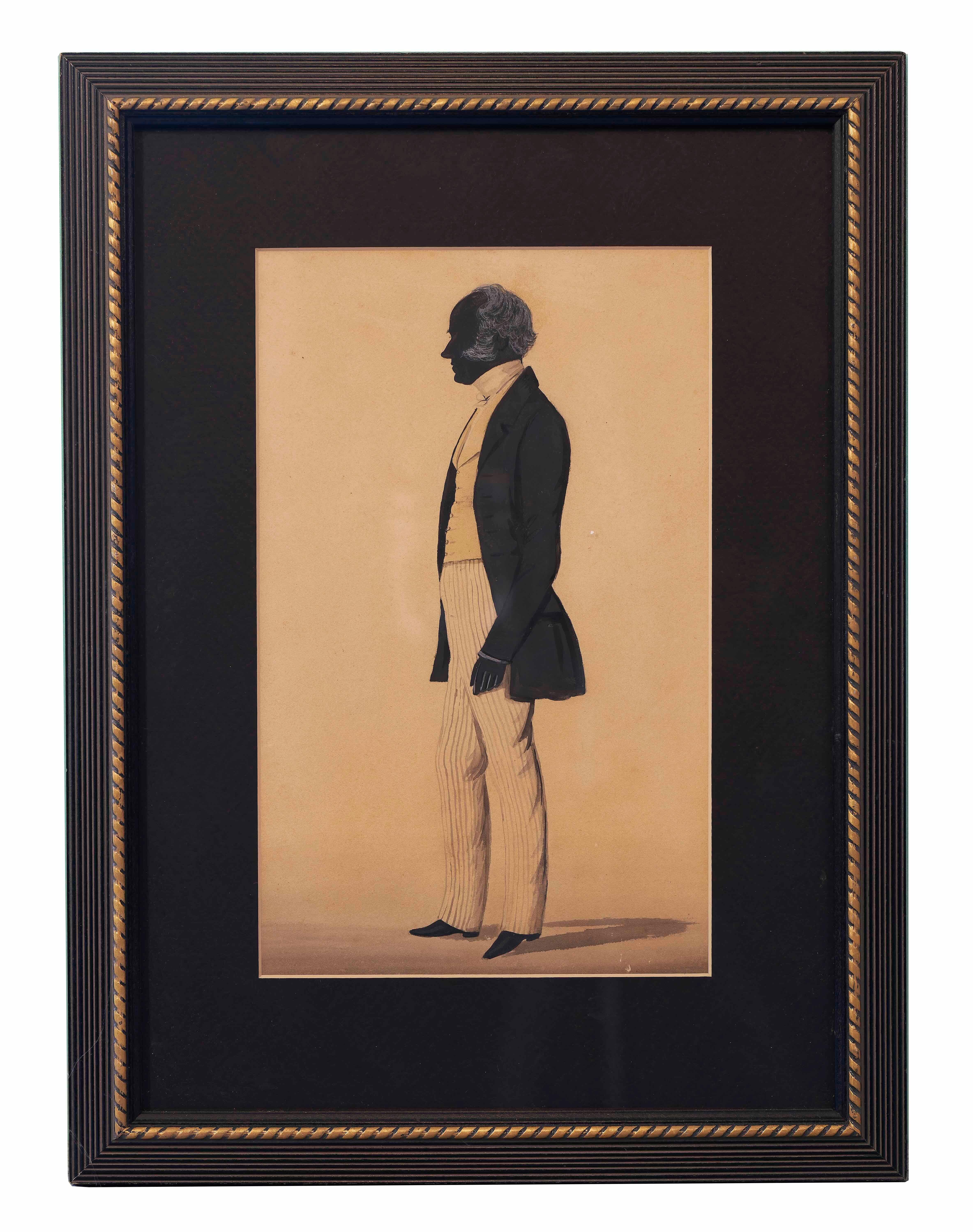 Figurative Painting di Unknown - Silhouette di uomo americano del XIX secolo  Pittura a inchiostro e acquerello
