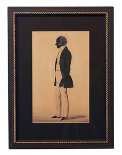 Antique 19th century American silhouette of man  Ink and Watercolor Painting
