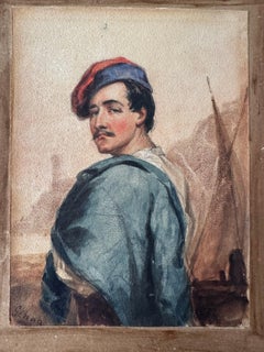19th-century Antique Genovese Sailor portrait painting