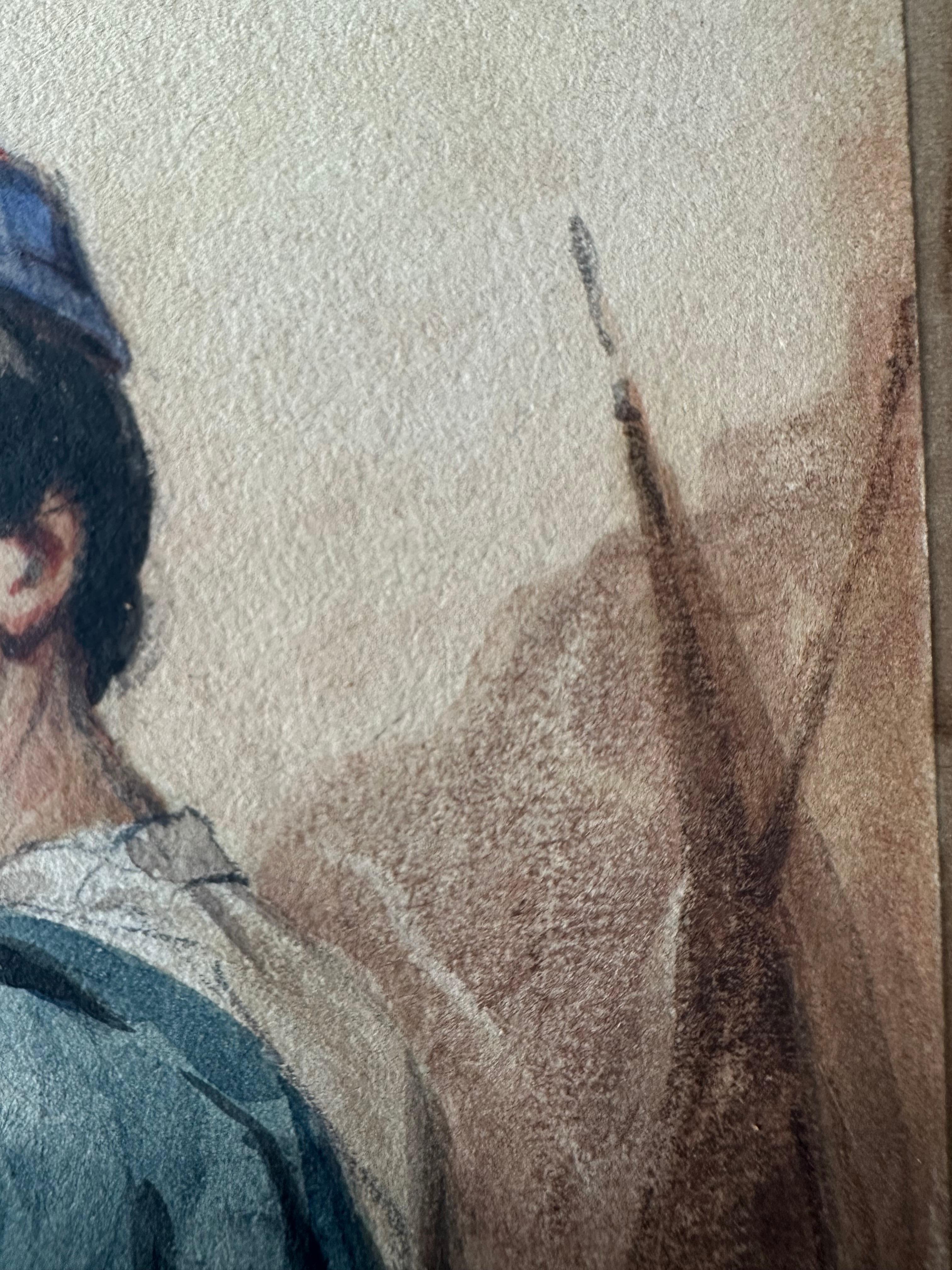 Porträt eines Genueser Matrosen, ca. 1890.

Aquarell auf Karton mit den Maßen 4 x 5,5 Zoll; 9 x 11 Zoll gerahmt. 

