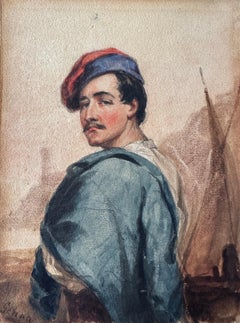 19th-century Antique Genovese Sailor portrait painting