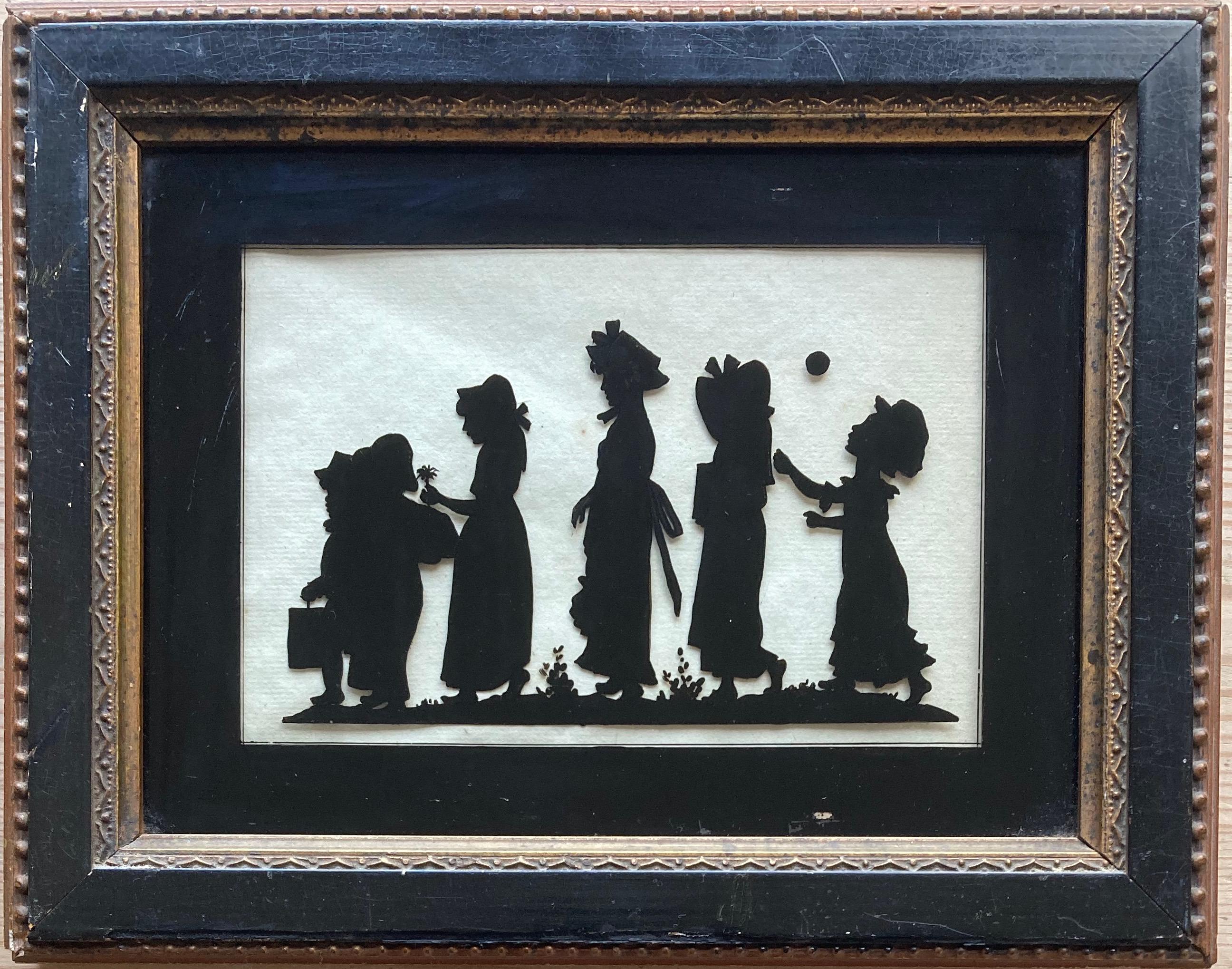 19th Century Antique silhouette of children, reverse painted on glass - Art by Unknown