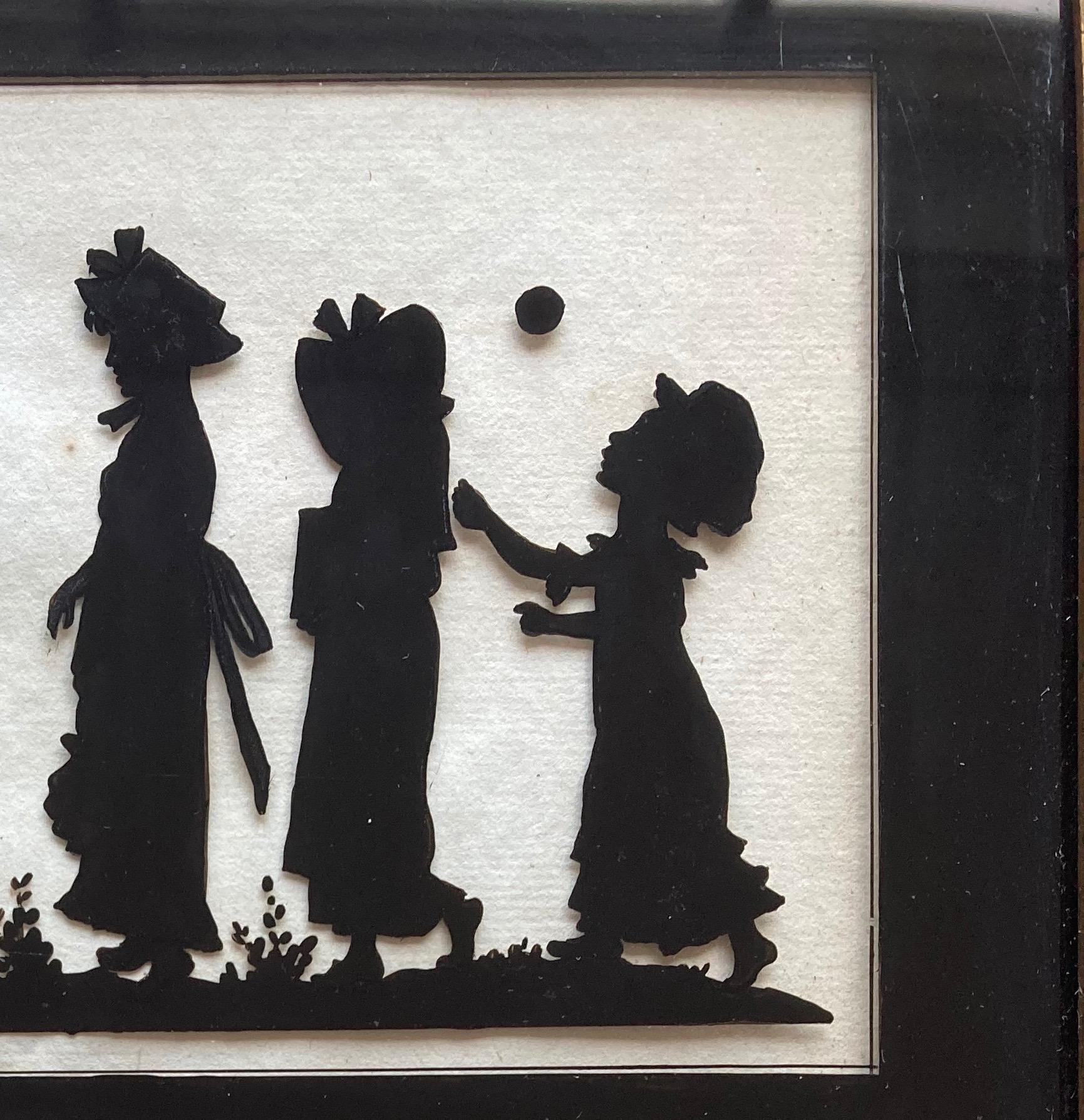 19th Century Antique silhouette of children, reverse painted on glass For Sale 1