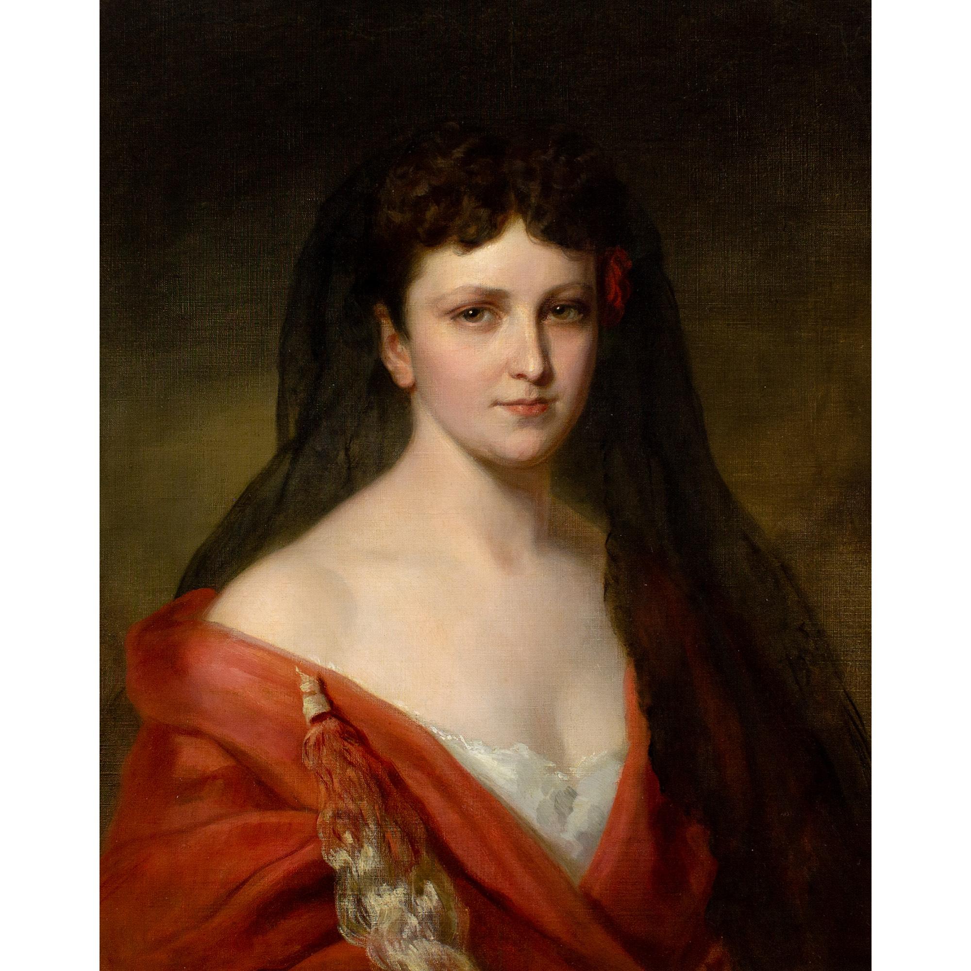 Österreichische Schule des 19. Jahrhunderts, Porträt einer Dame in spanischer Tracht – Painting von Unknown