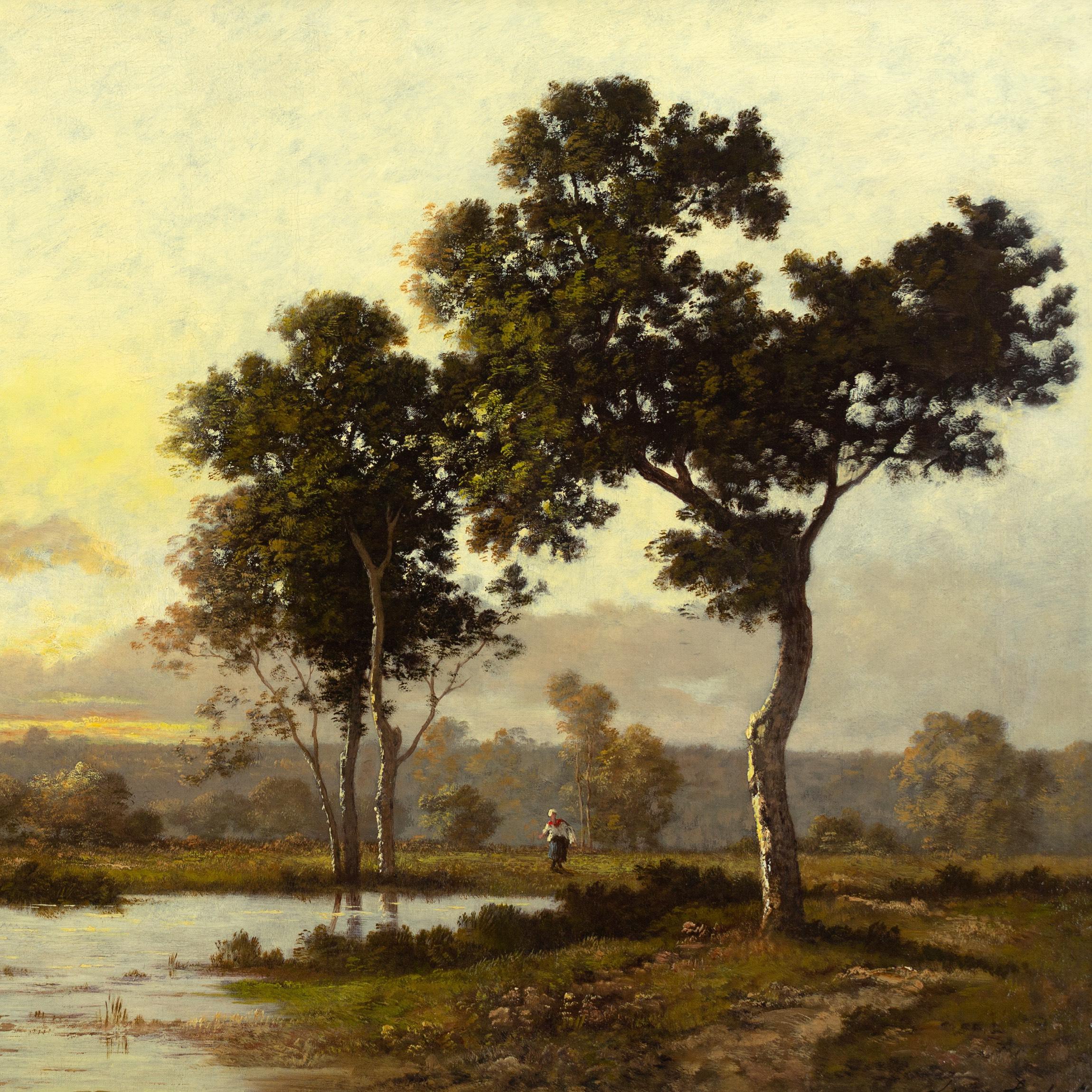 19th-Century Barbizon Painting, River Landscape, Fontainebleau en vente 1