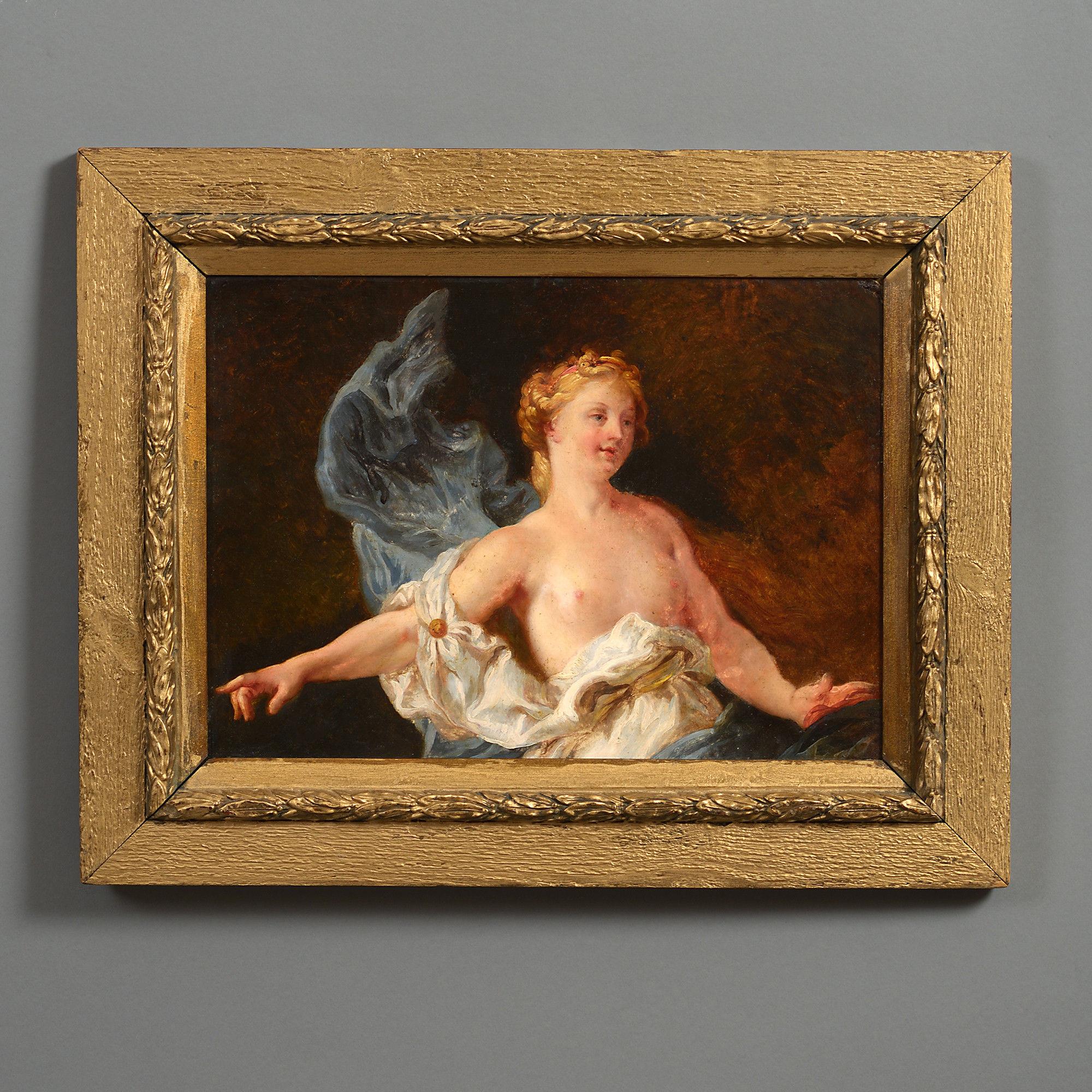 Unknown Figurative Painting – 19th Century Baroque Style Study of a Female Figure Oil on Board