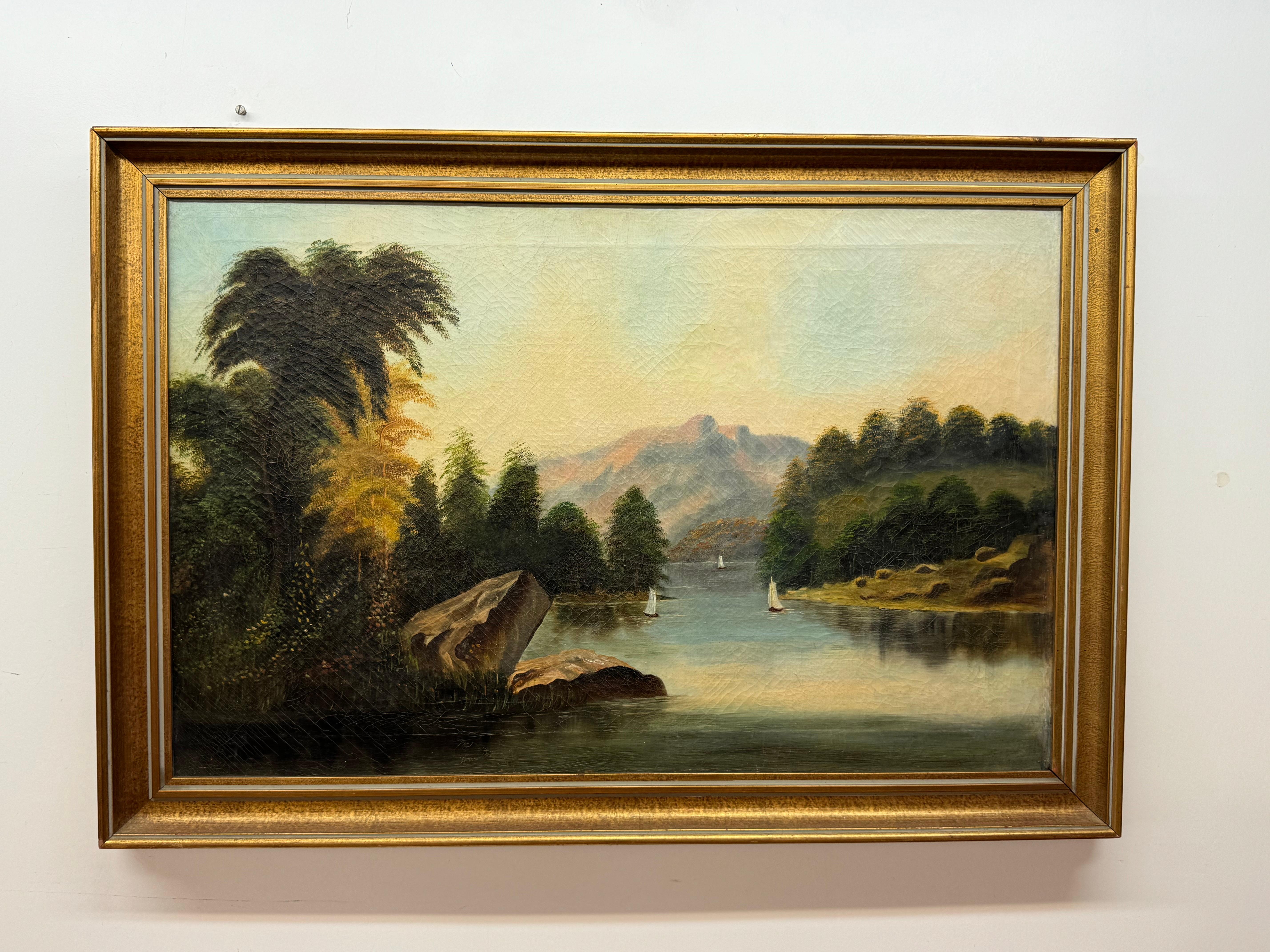 Landscape Painting Unknown - 19e siècle, Belle scène de la rivière Hudson, Paysage, Peinture