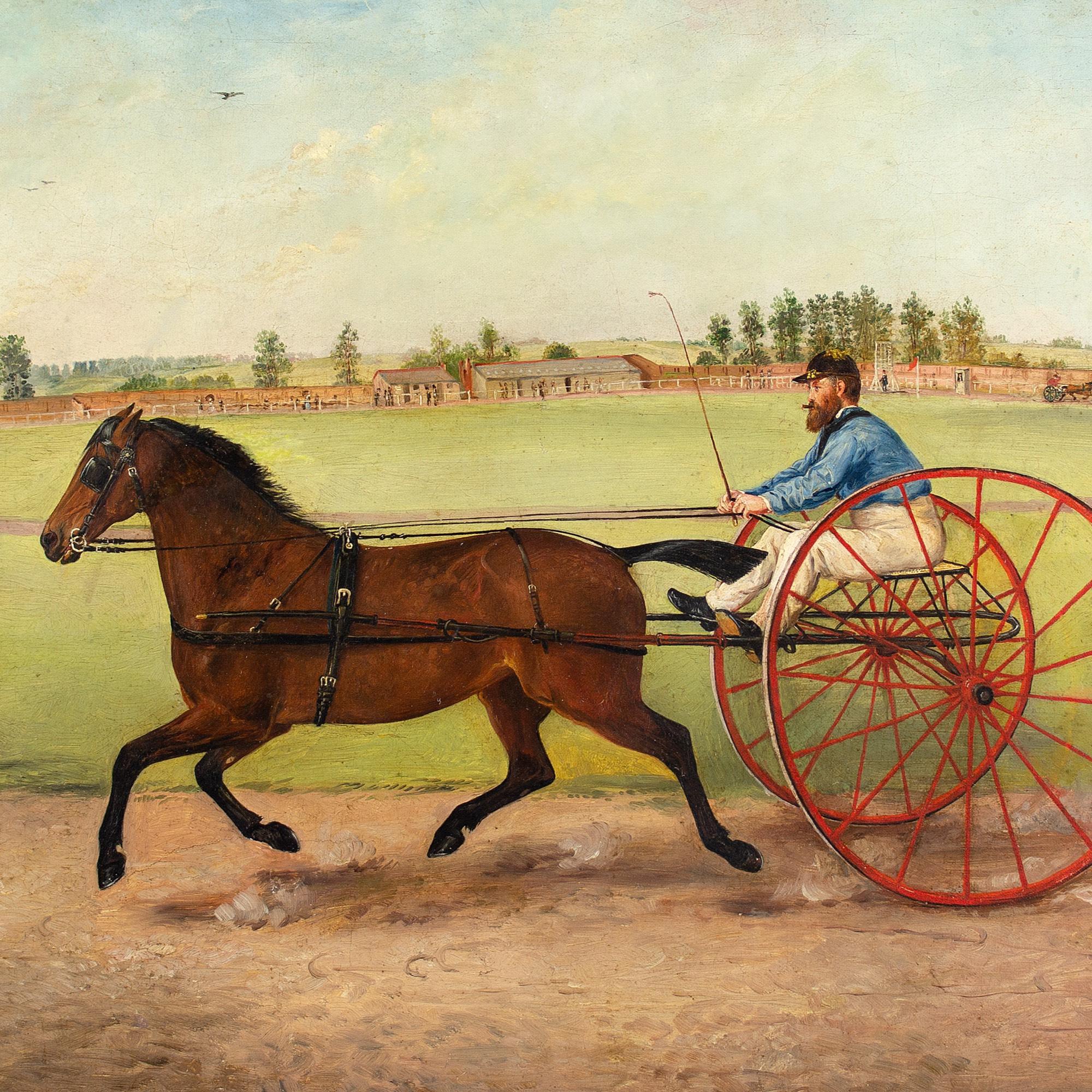 19th-Century British Folk Art, Harness Racing, Oil Painting  2