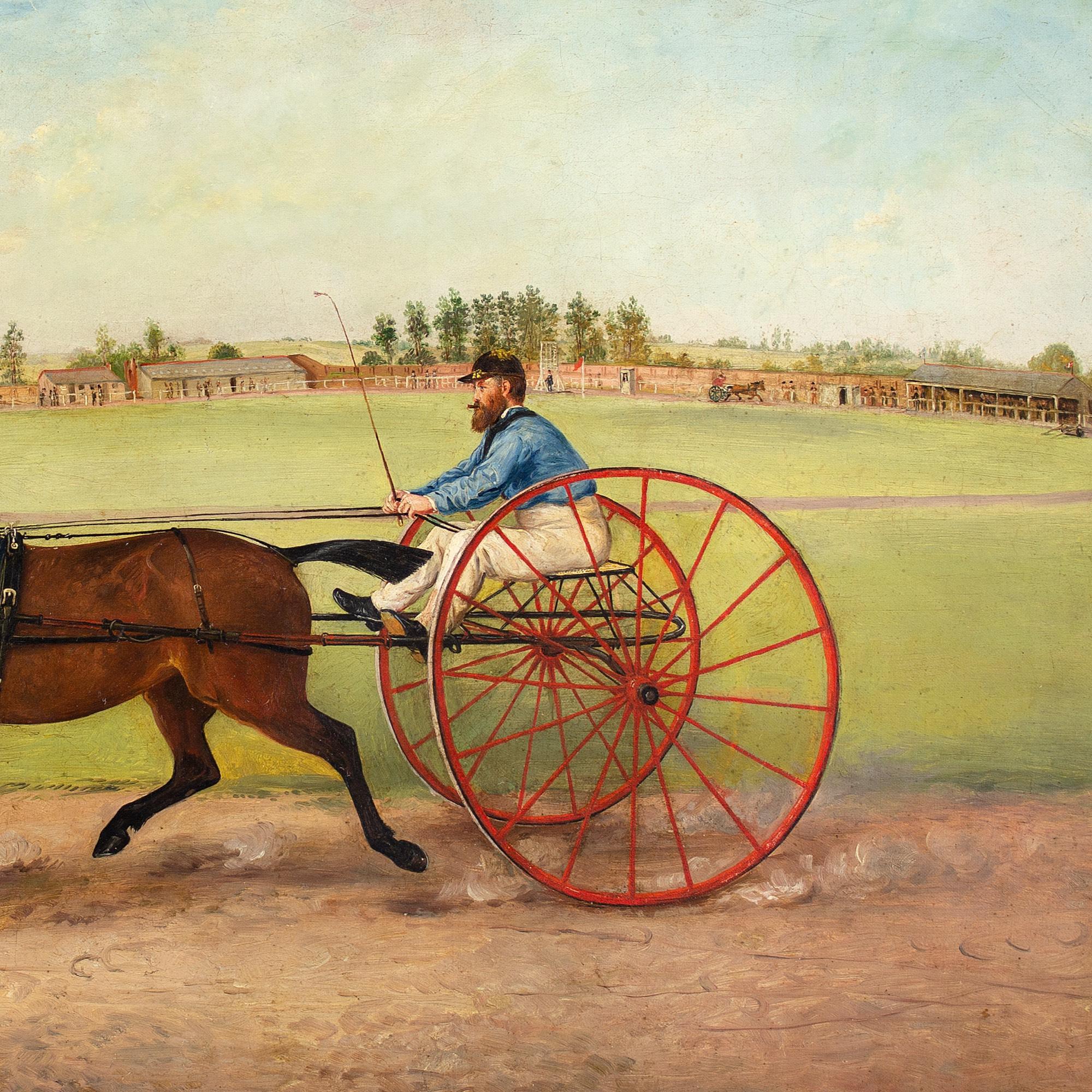 19th-Century British Folk Art, Harness Racing, Oil Painting  3