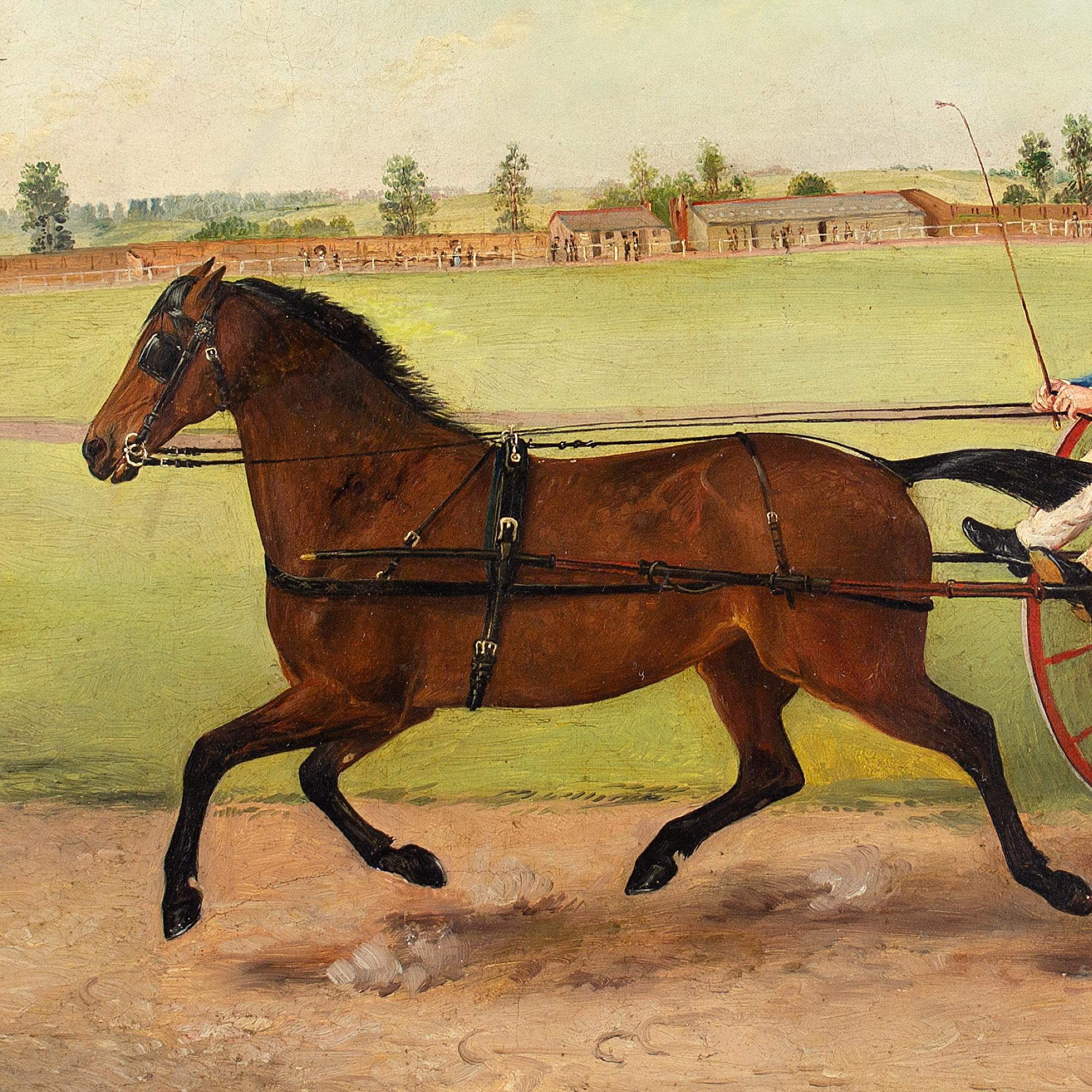 19th-Century British Folk Art, Harness Racing, Oil Painting  4